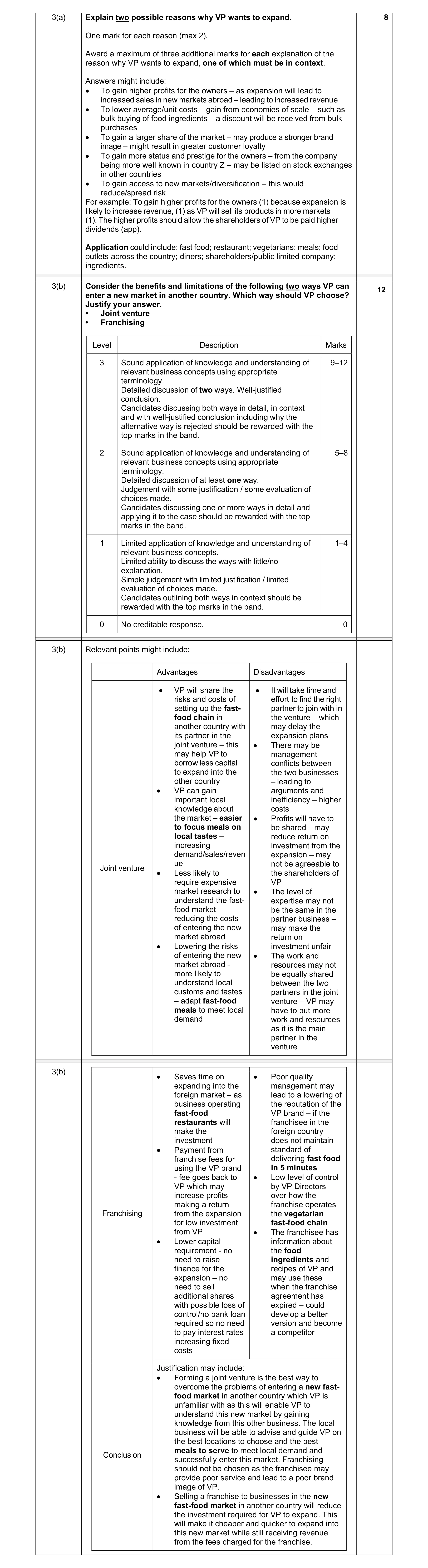 Mark scheme for question 9