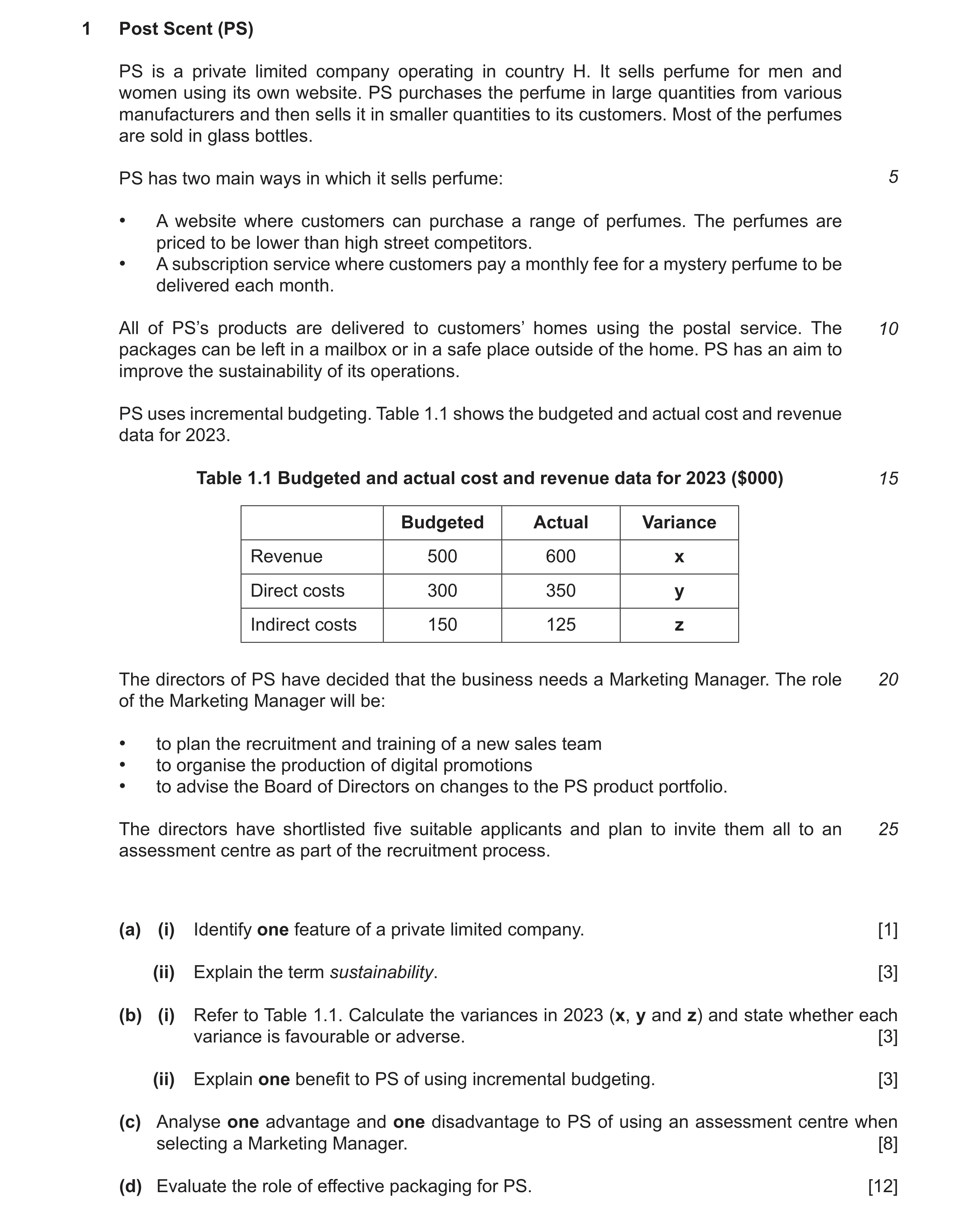 Question 30: Post Scent (PS) PS is a private limited company operating in country H. It sells perfume for men and women using its own website. PS purcha…