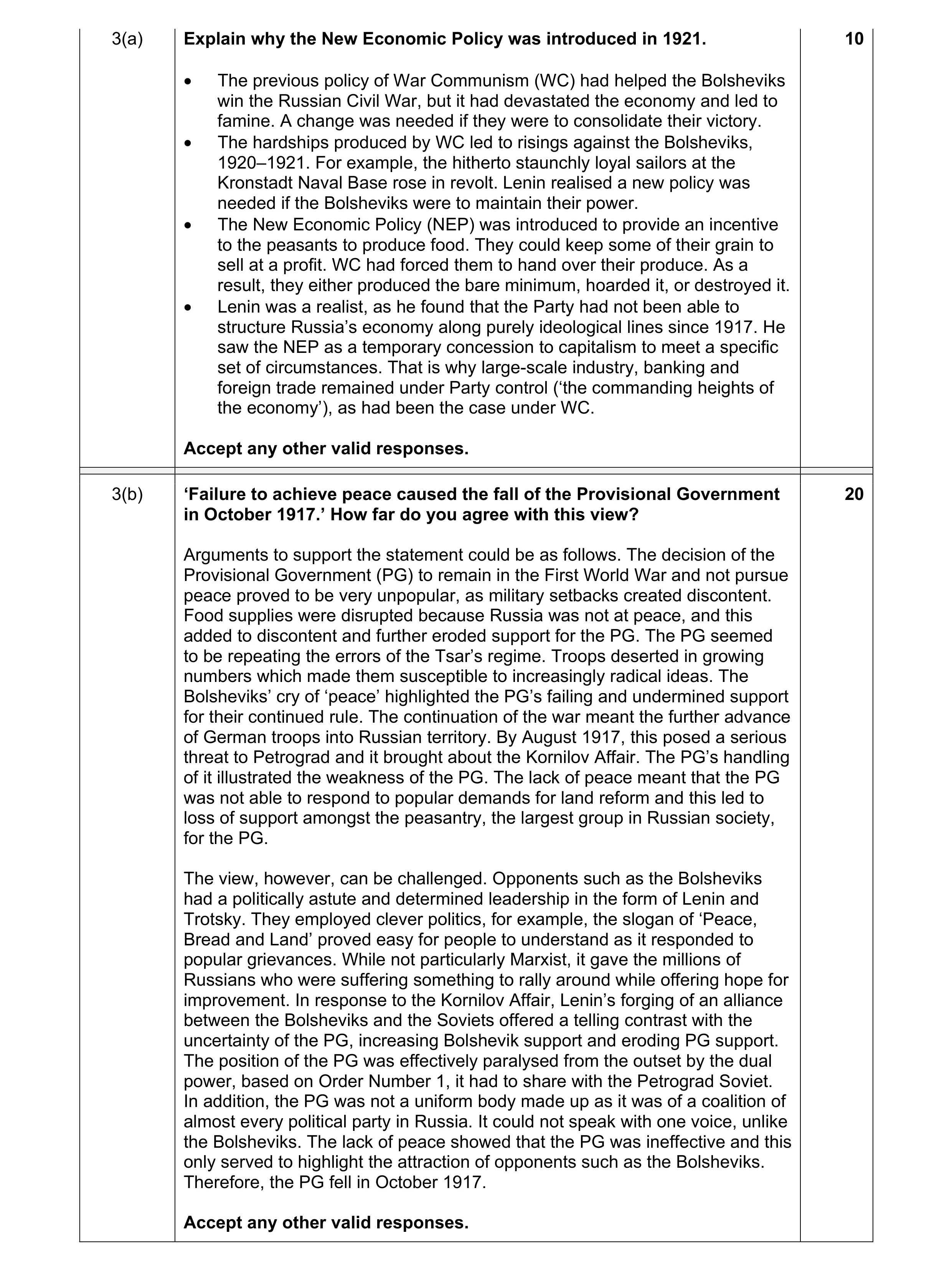 Mark scheme for question 1
