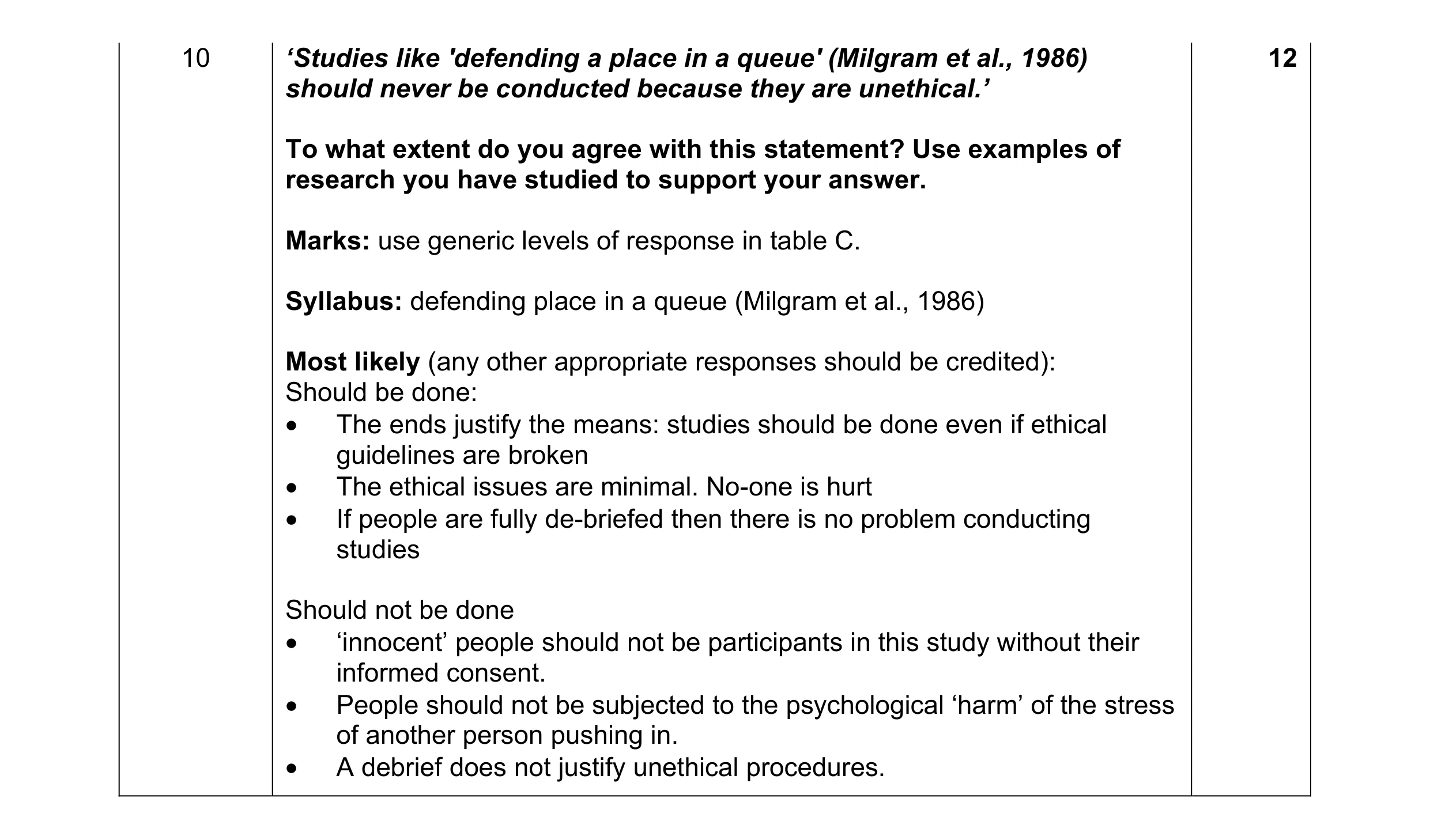 Mark scheme for question 20