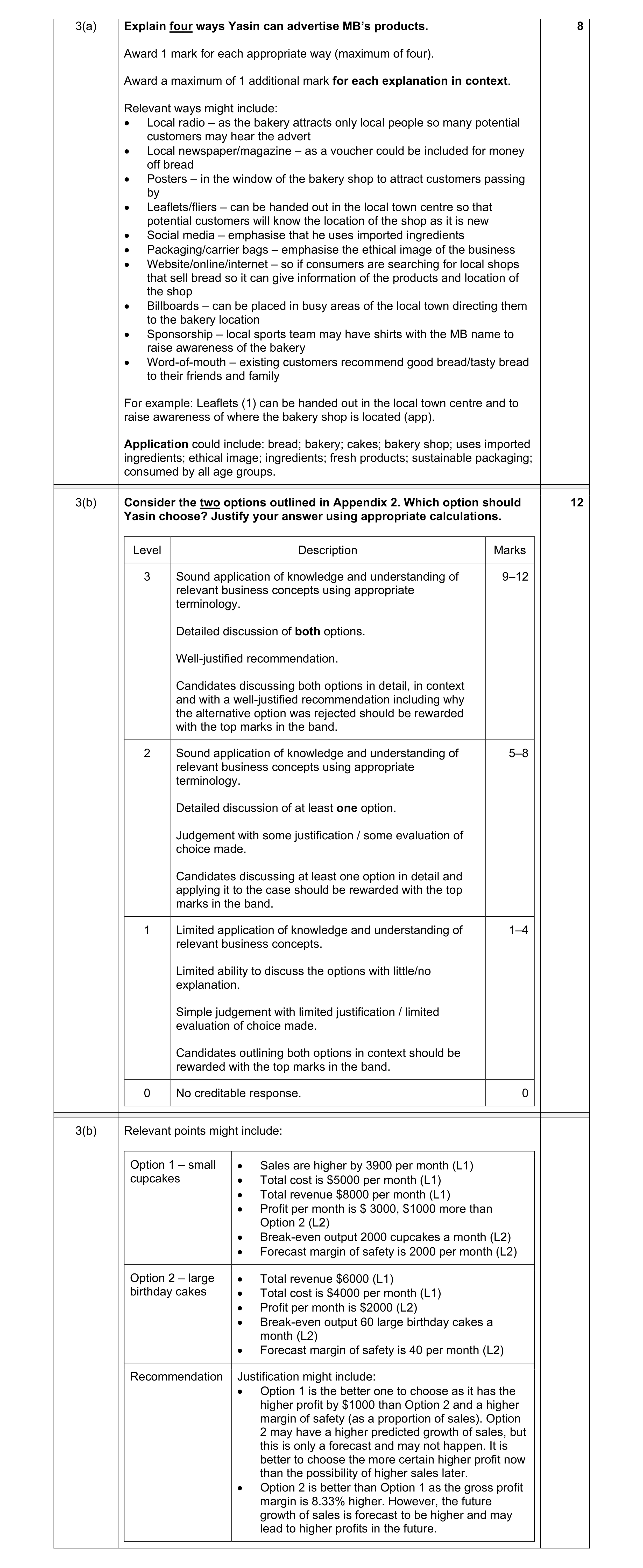 Mark scheme for question 7