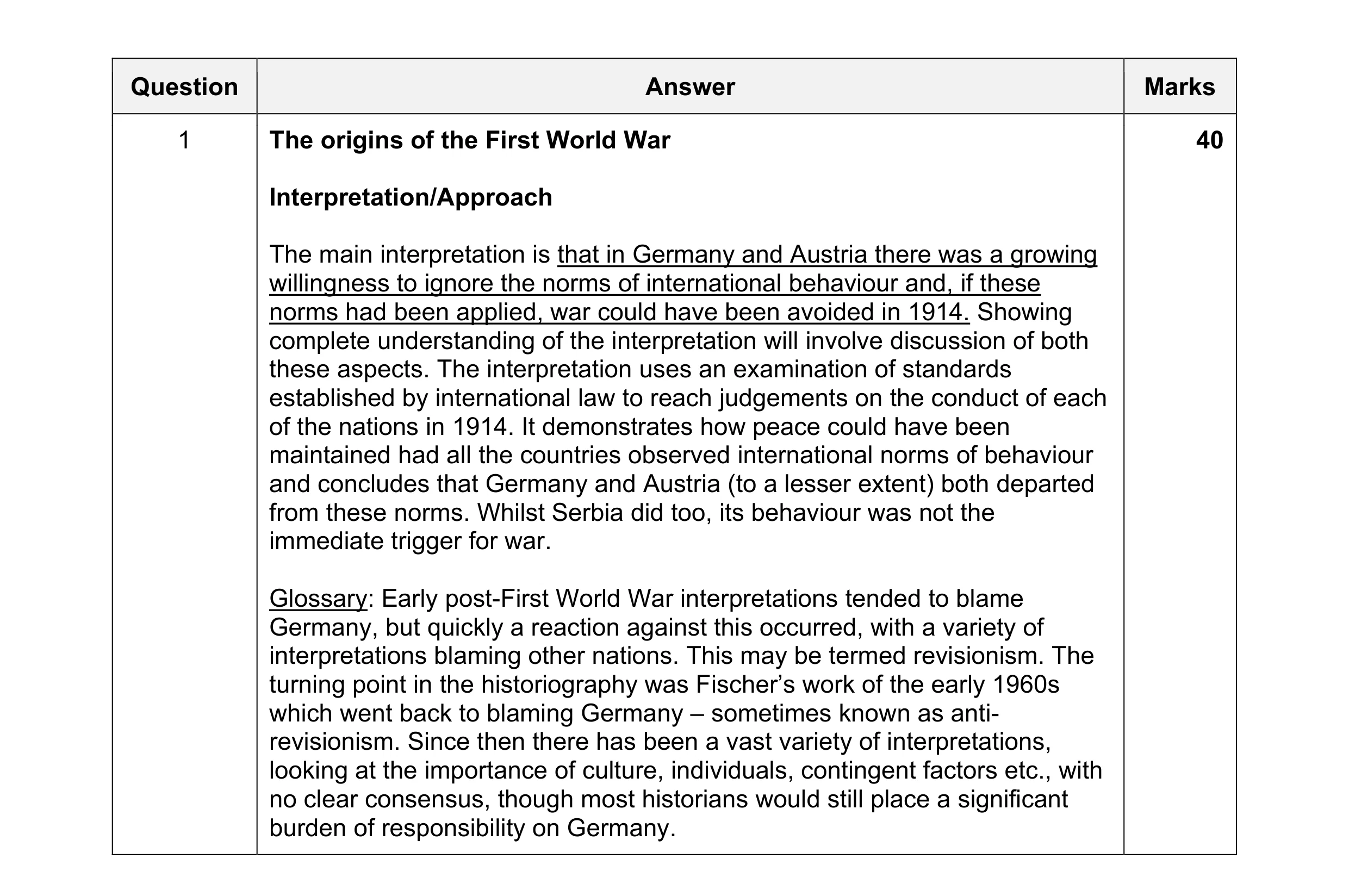 Mark scheme for question 10