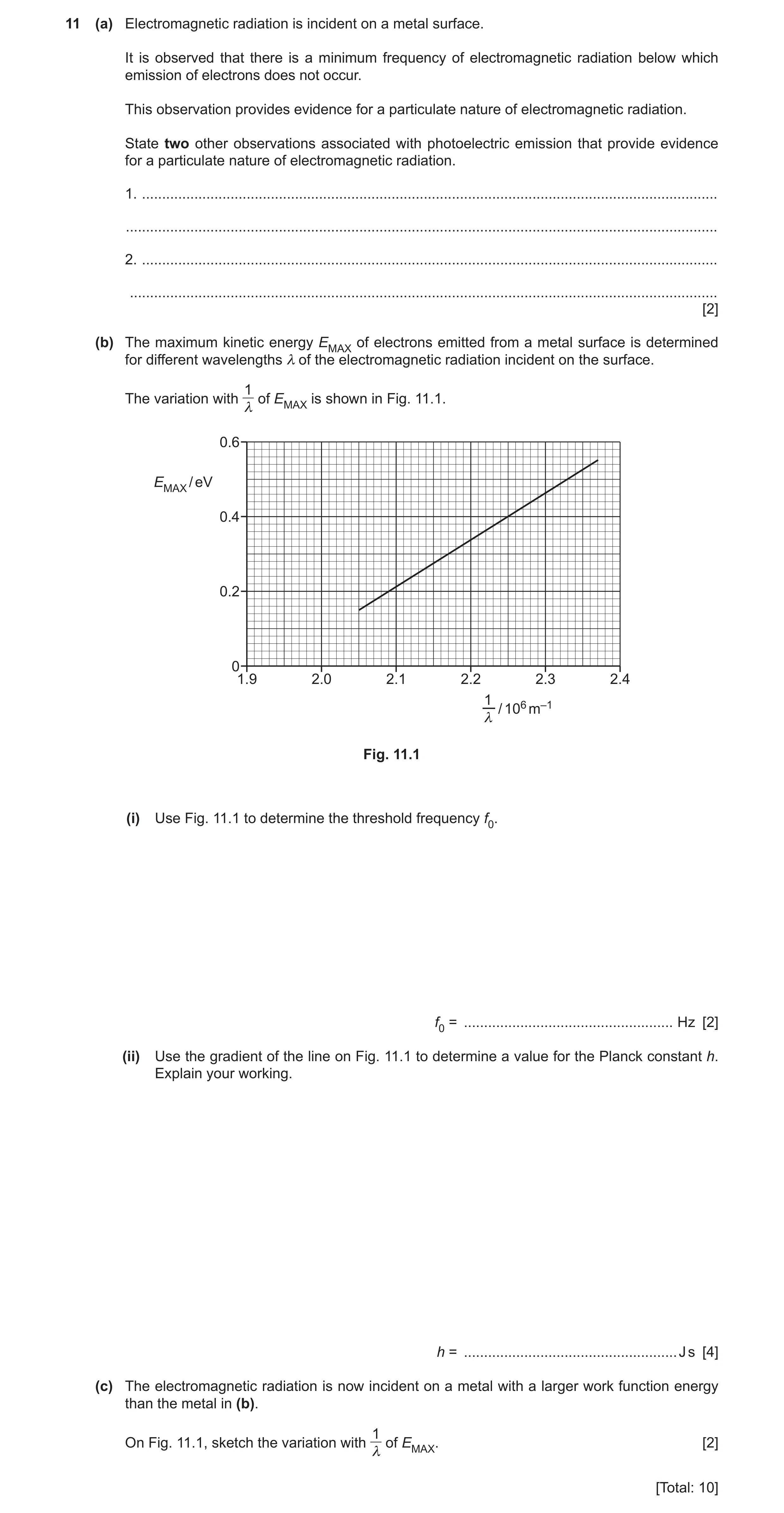 Question 11: (a) Electromagnetic radiation is incident on a metal surface. It is observed that there is a minimum frequency of electromagnetic radiation…