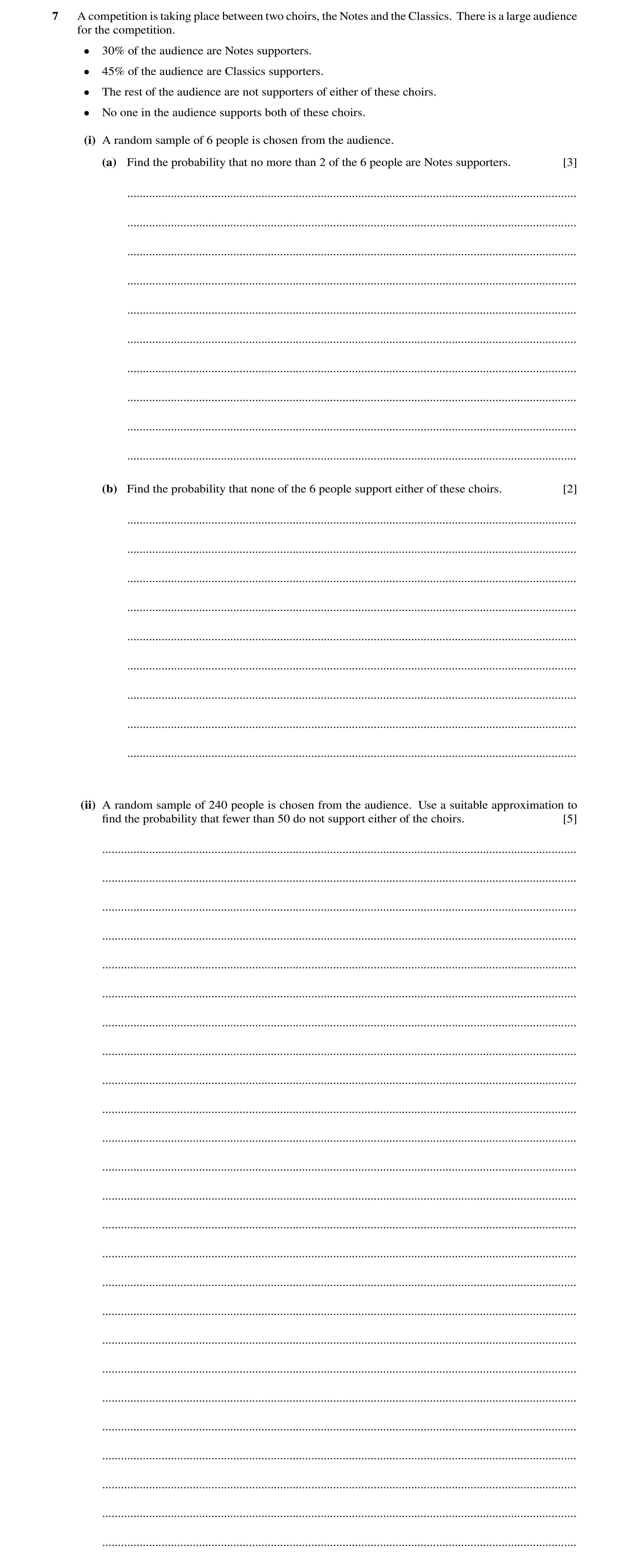 Question 145: A competition is taking place between two choirs, the Notes and the Classics. There is a large audience for the competition. ³ 30% of the a…