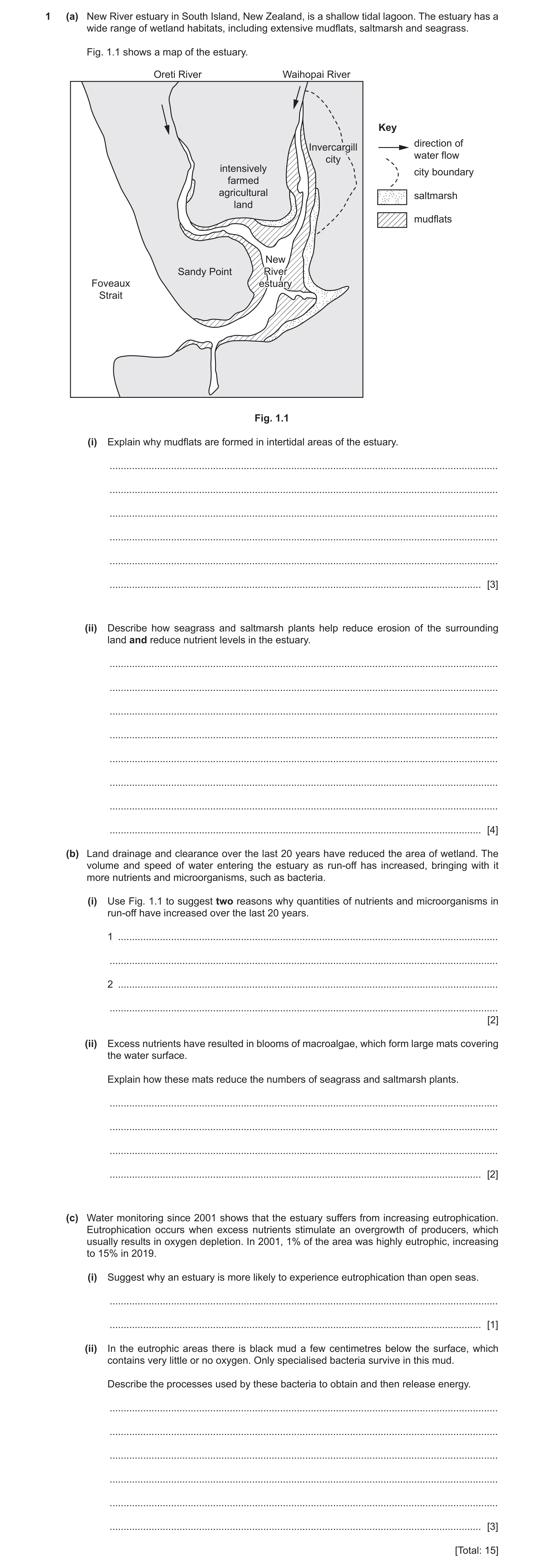 Question 30: (a) New River estuary in South Island, New Zealand, is a shallow tidal lagoon. The estuary has a wide range of wetland habitats, including …