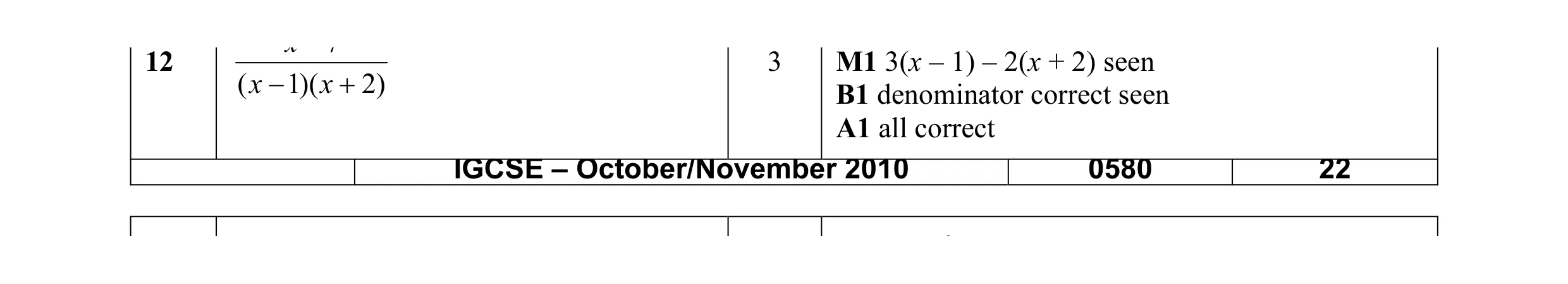 Mark scheme for question 1