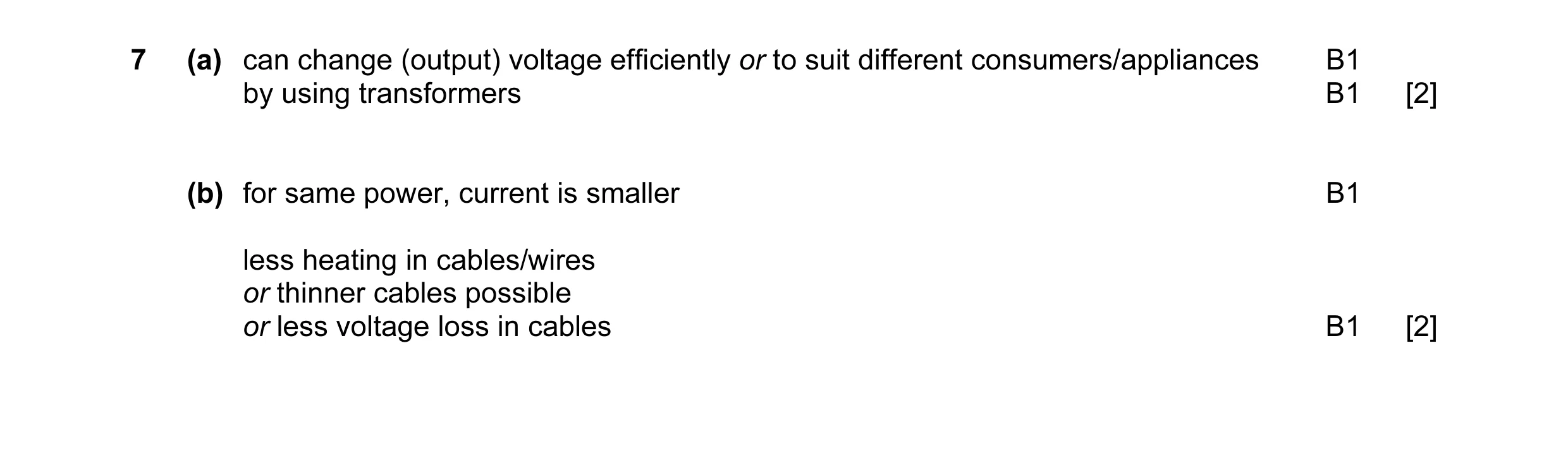 Mark scheme for question 21