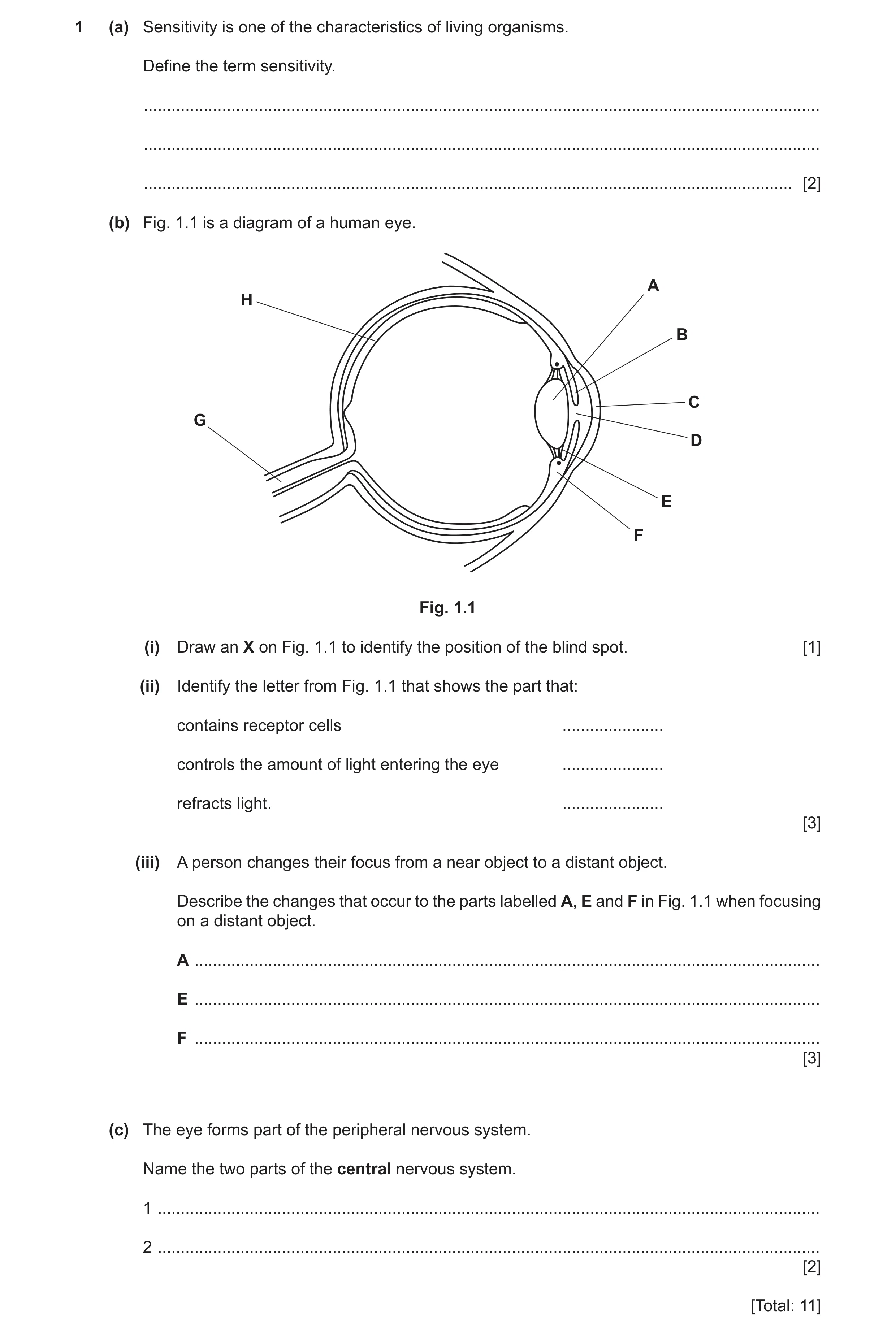 Question 5: (a) Sensitivity is one of the characteristics of living organisms. Define the term sensitivity. ...........................................…