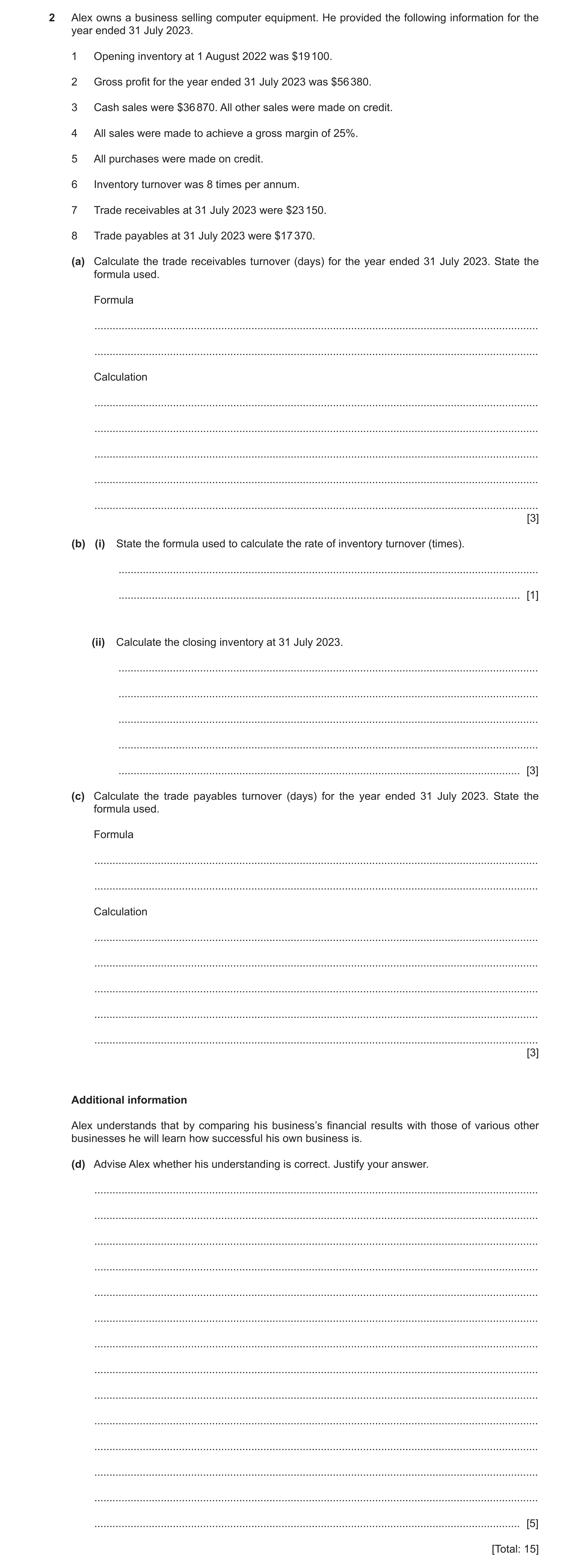Question 43: Alex owns a business selling computer equipment. He provided the following information for the year ended 31 July 2023. 1 Opening inventory…