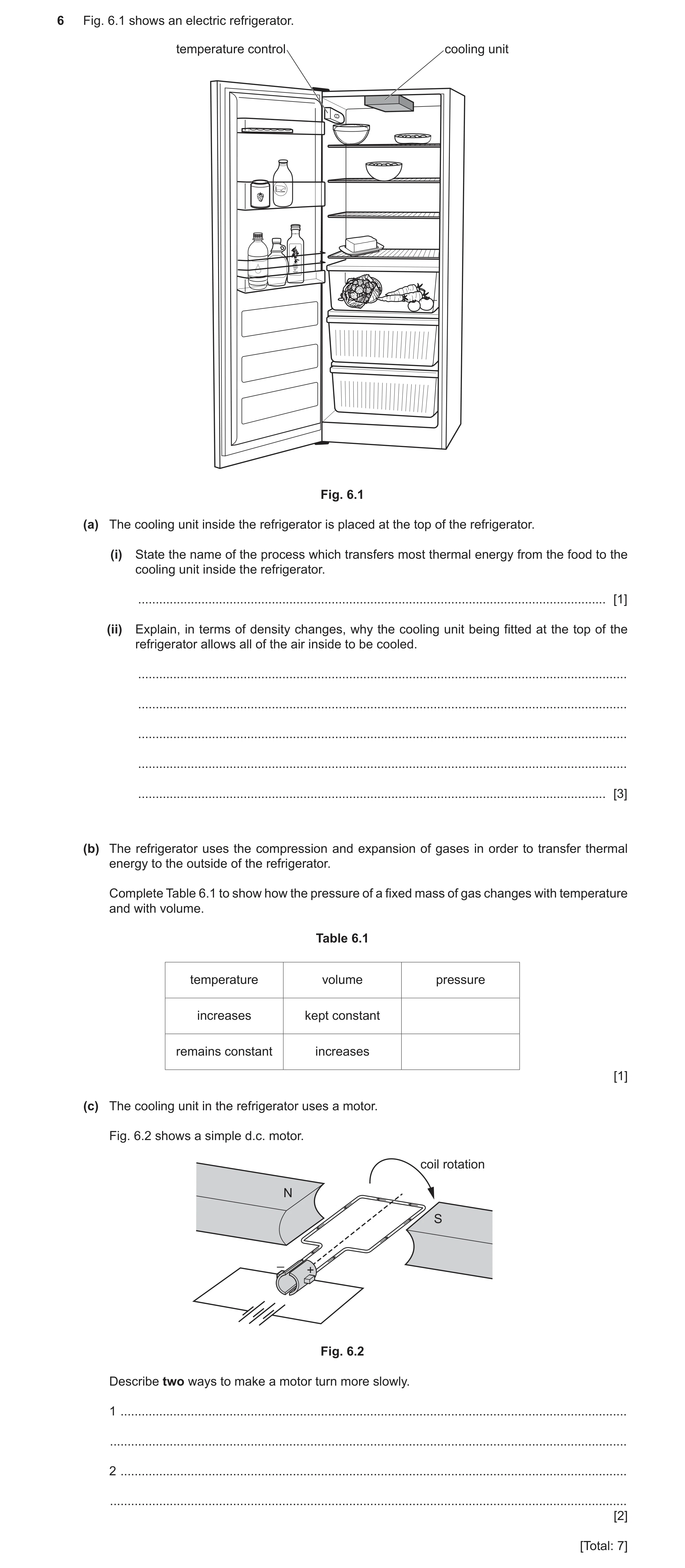 Question 33: Fig. 6.1 shows an electric refrigerator. temperature control cooling unit Fig. 6.1 (a) The cooling unit inside the refrigerator is placed a…