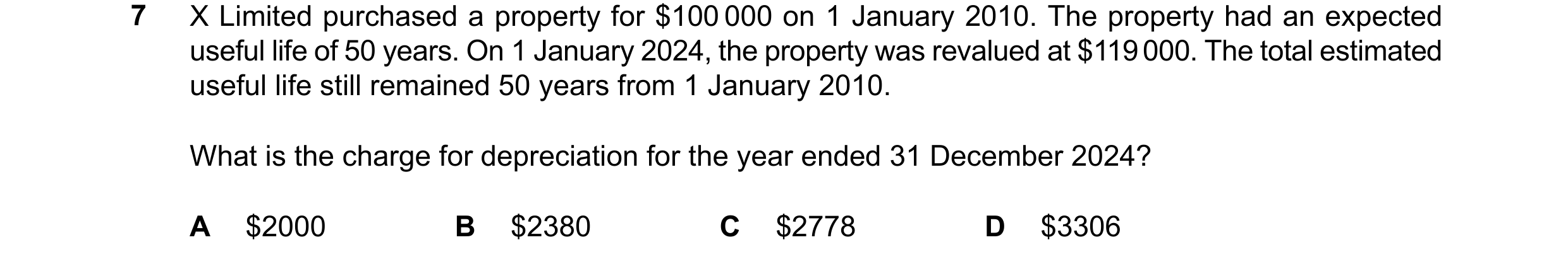 Question 296: X Limited purchased a property for $100 000 on 1 January 2010. The property had an expected useful life of 50 years. On 1 January 2024, the…