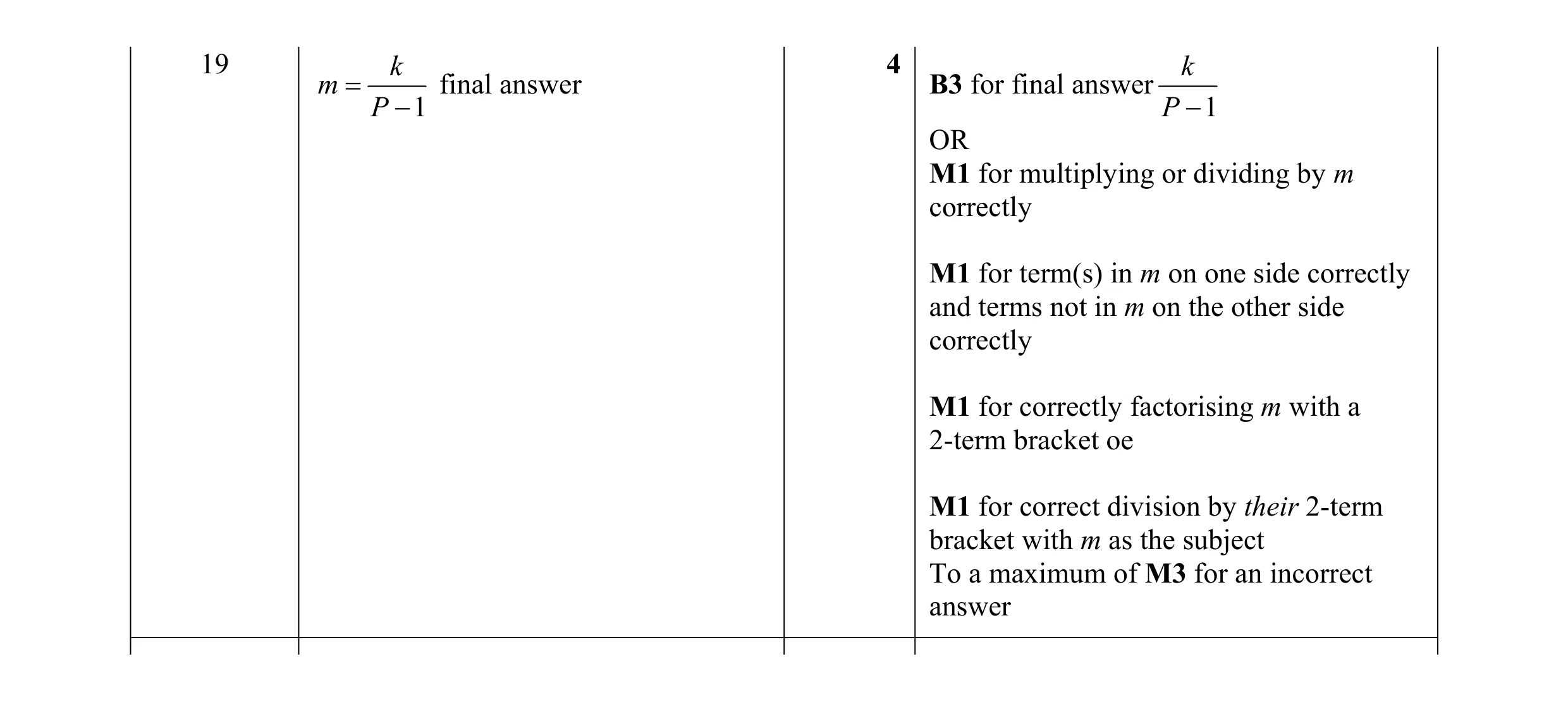 Mark scheme for question 111