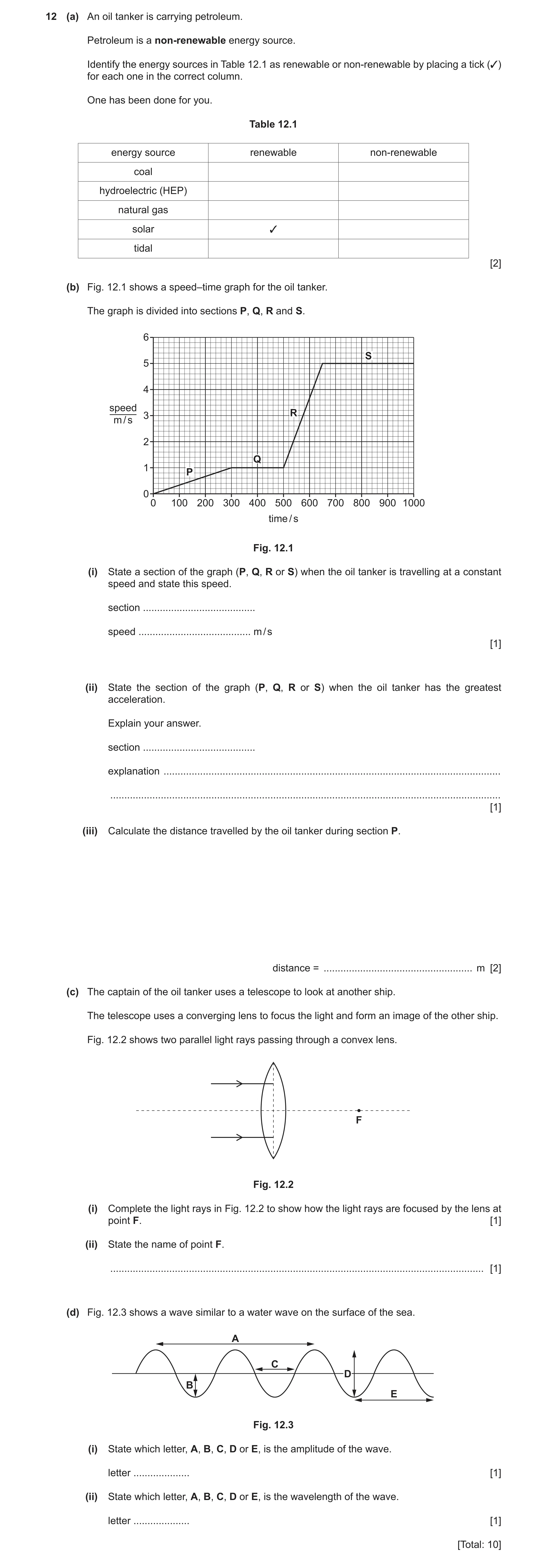 Question 32: (a) An oil tanker is carrying petroleum. Petroleum is a non-renewable energy source. Identify the energy sources in Table 12.1 as renewable…