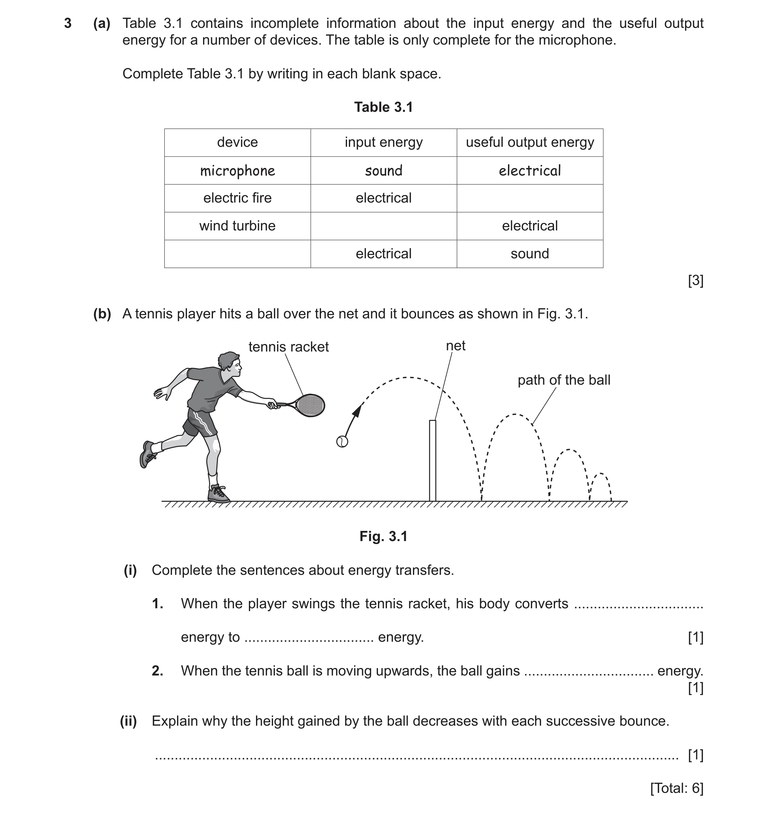 Question 113: (a) Table 3.1 contains incomplete information about the input energy and the useful output energy for a number of devices. The table is onl…
