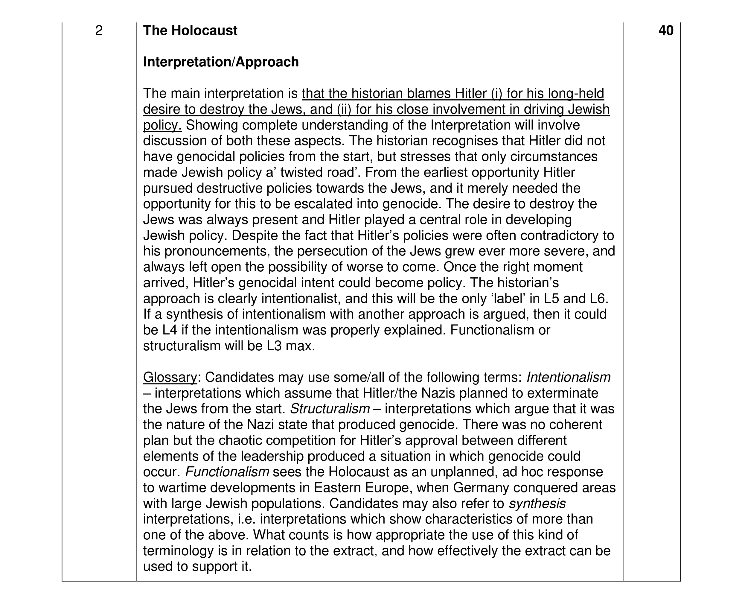 Mark scheme for question 42