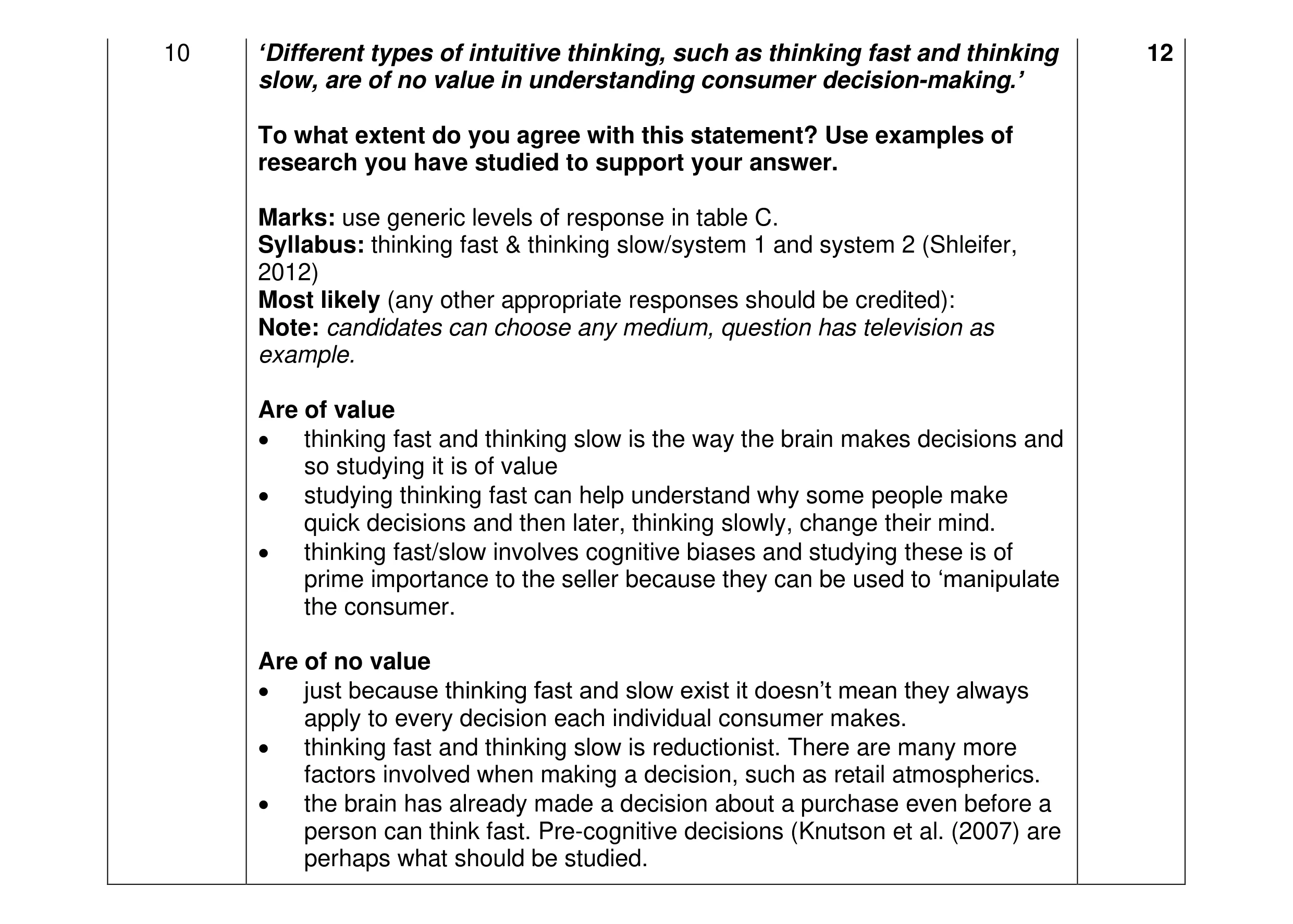 Mark scheme for question 43
