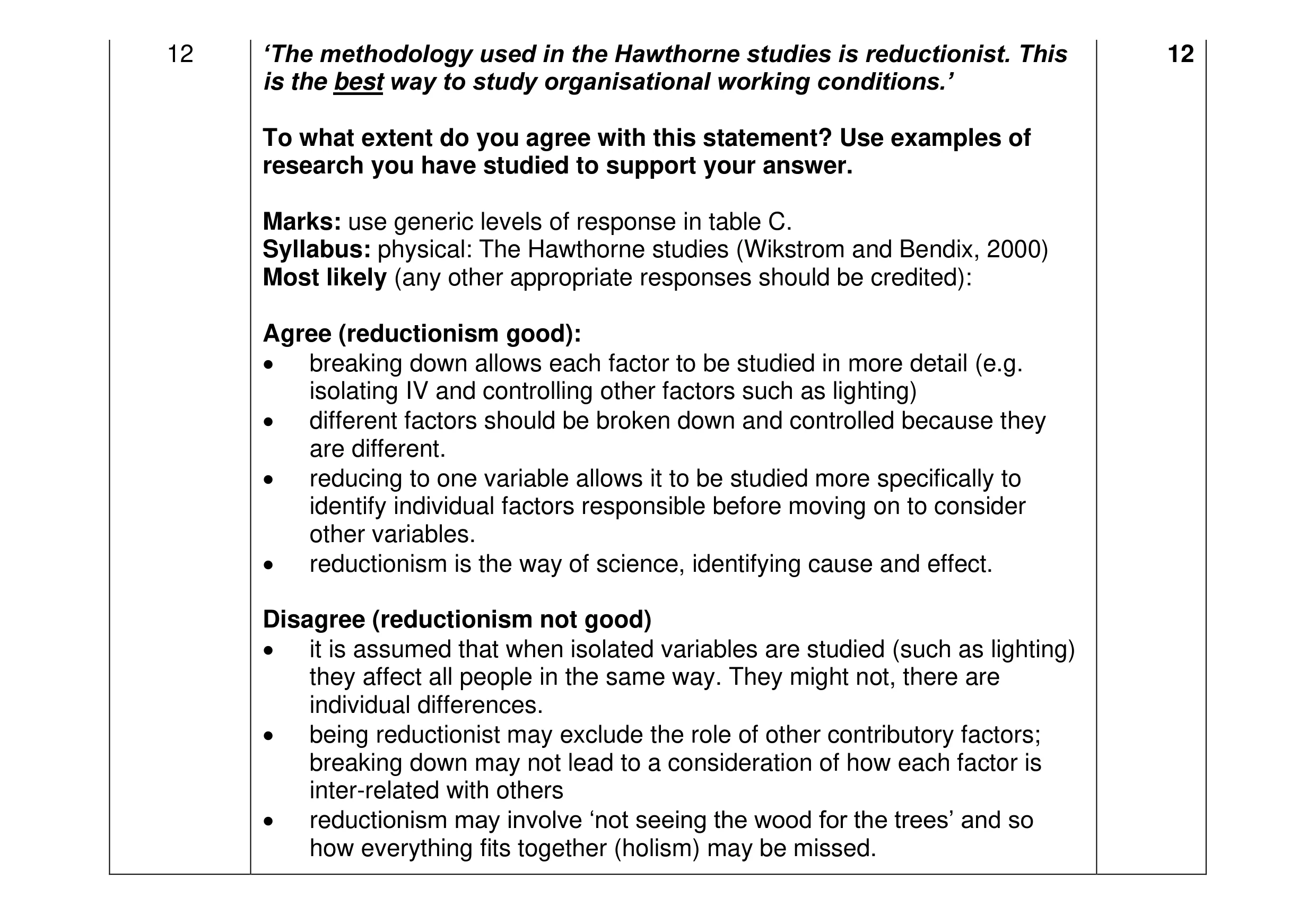 Mark scheme for question 19