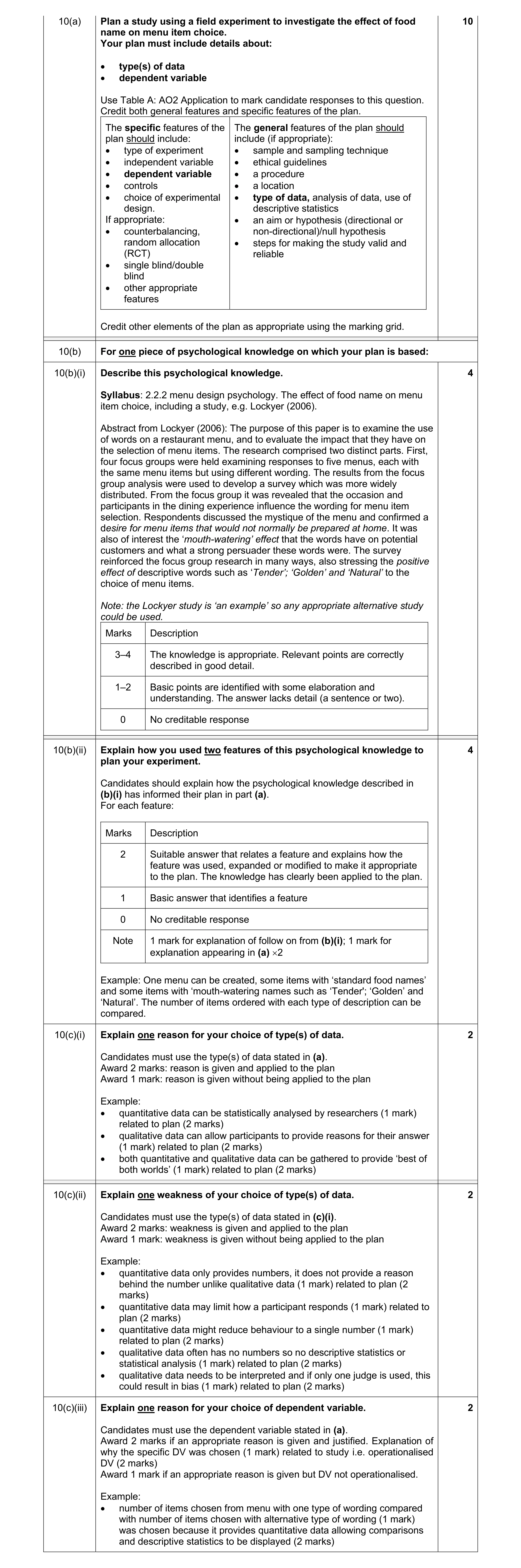 Mark scheme for question 72