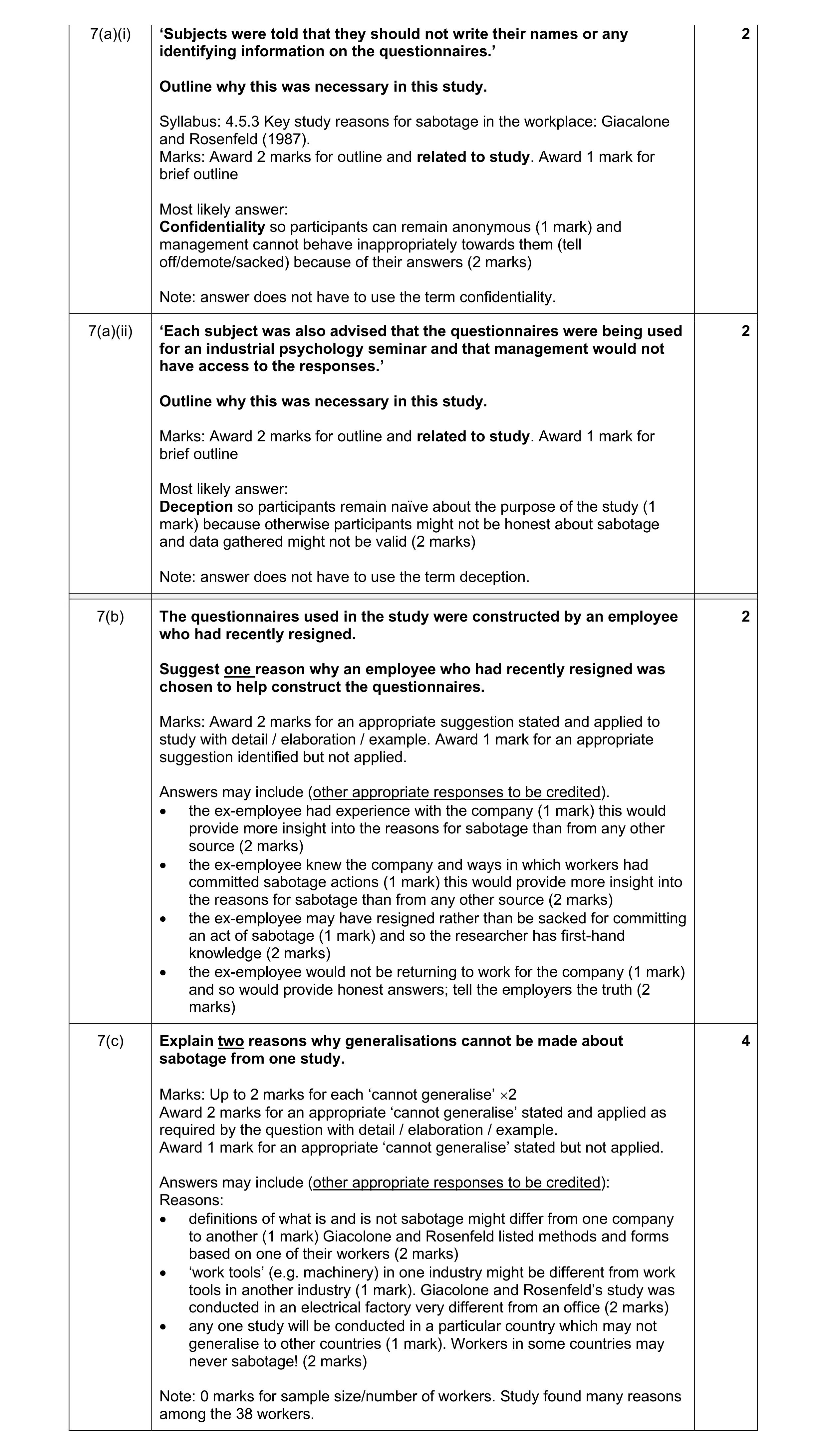 Mark scheme for question 33