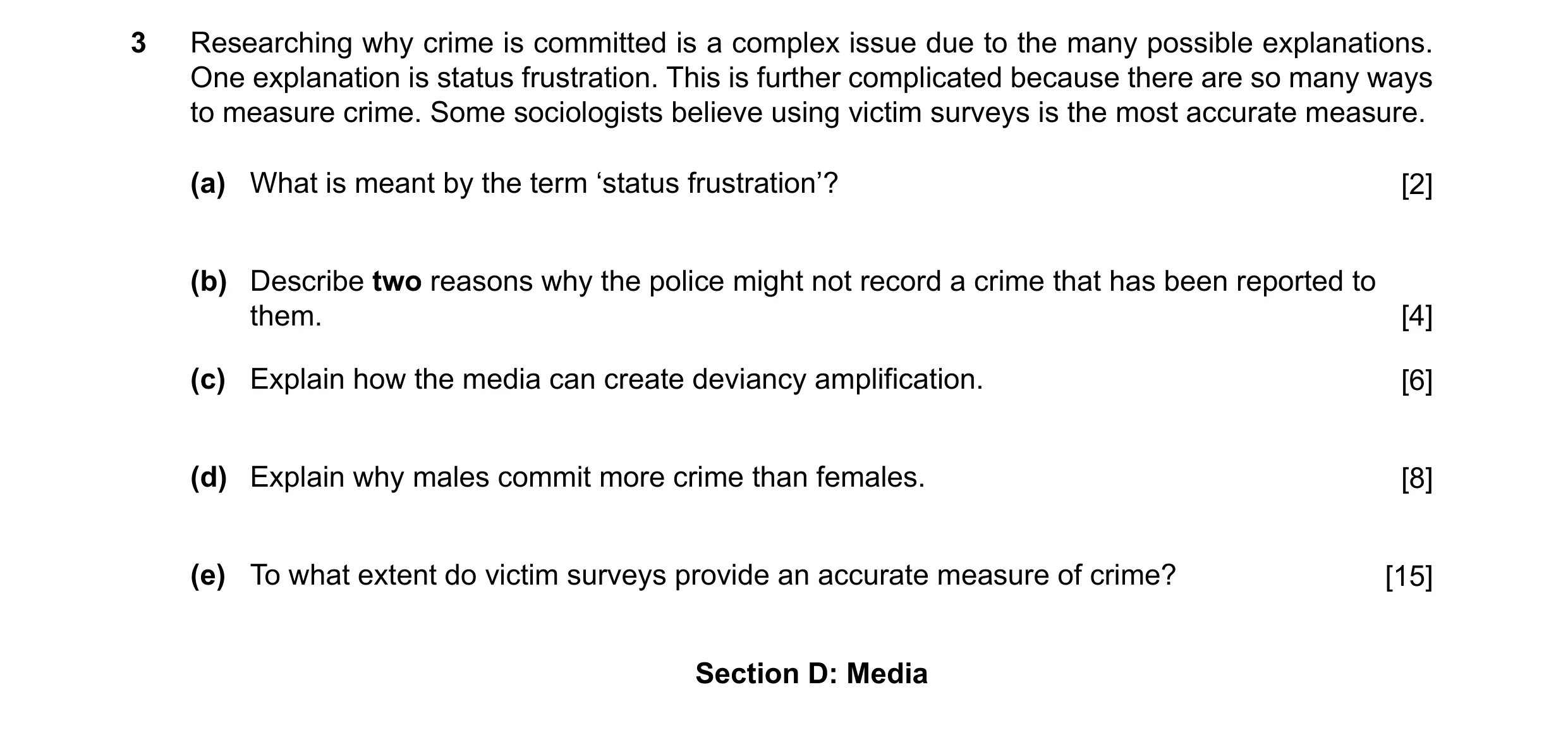 Question 9: Researching why crime is committed is a complex issue due to the many possible explanations. One explanation is status frustration. This is…