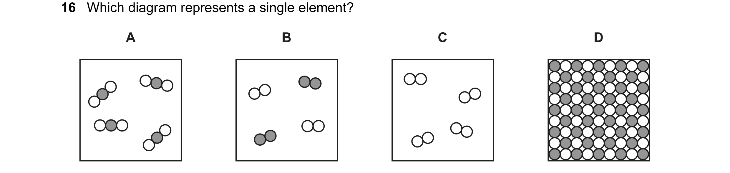 Question 23: Which diagram represents a single element? A B C D