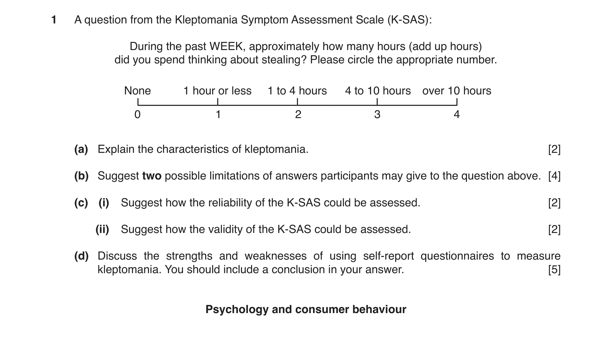 Question 10: A question from the Kleptomania Symptom Assessment Scale (K-SAS): During the past WEEK, approximately how many hours (add up hours) did you…