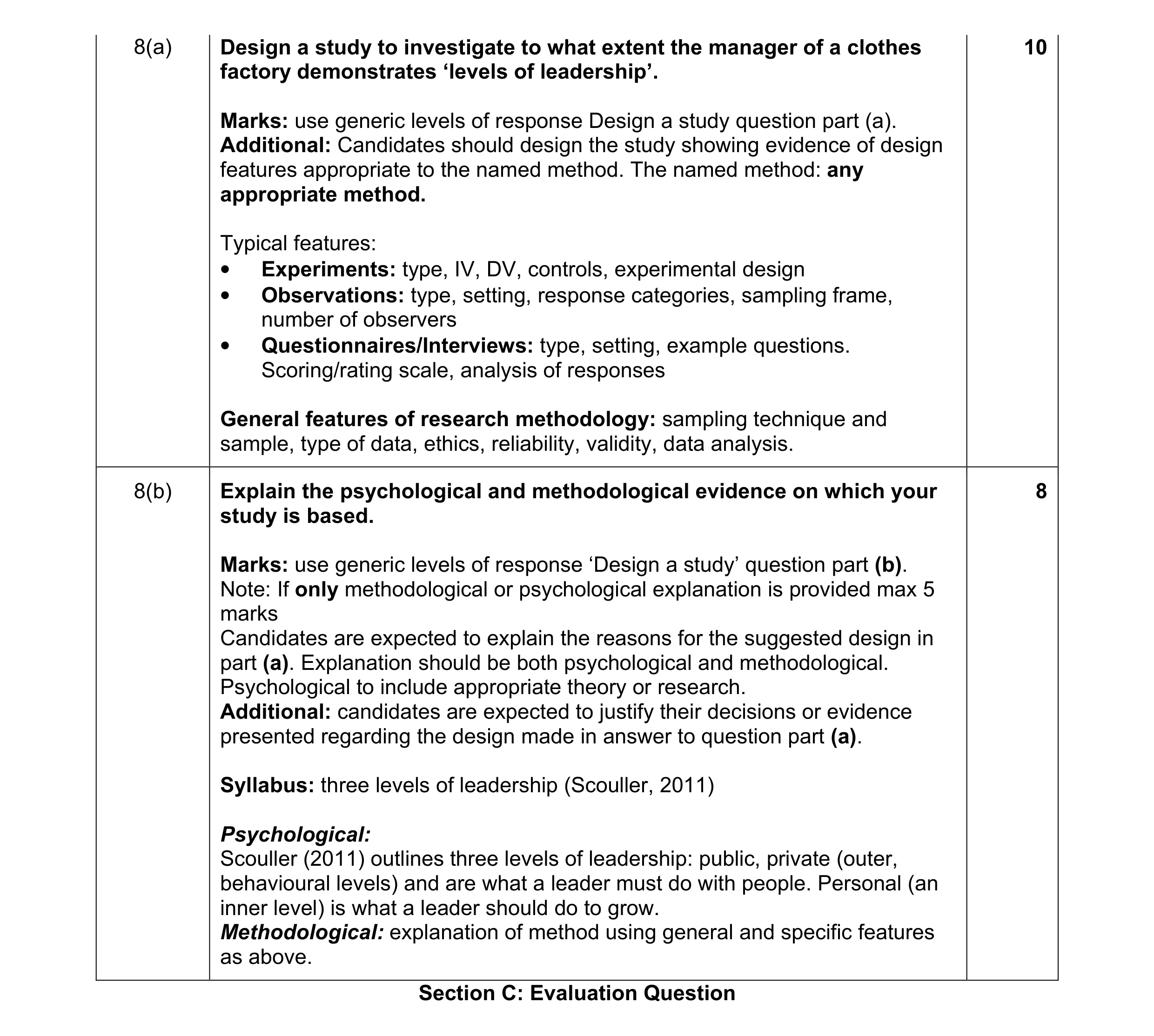 Mark scheme for question 5