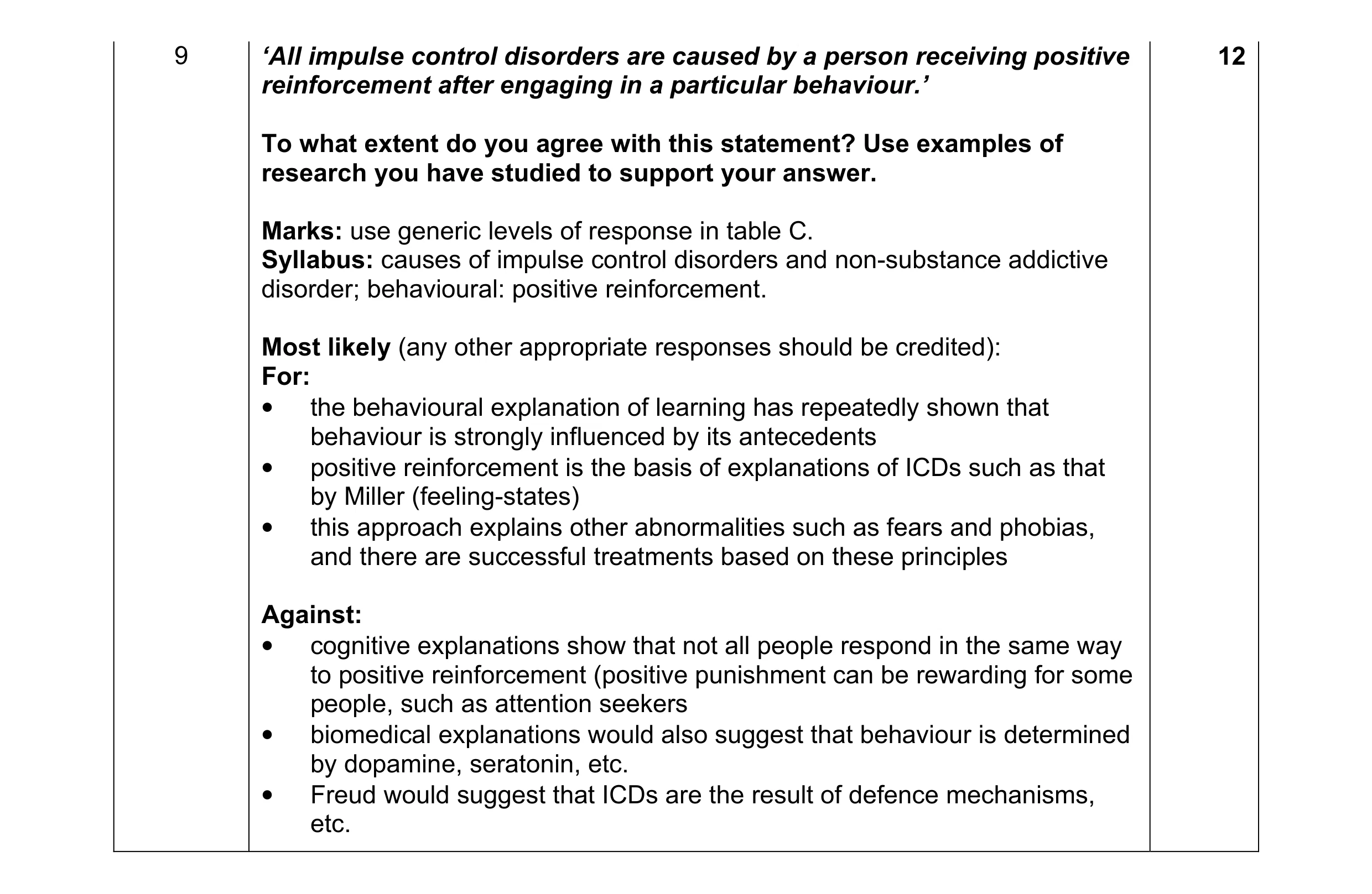 Mark scheme for question 11