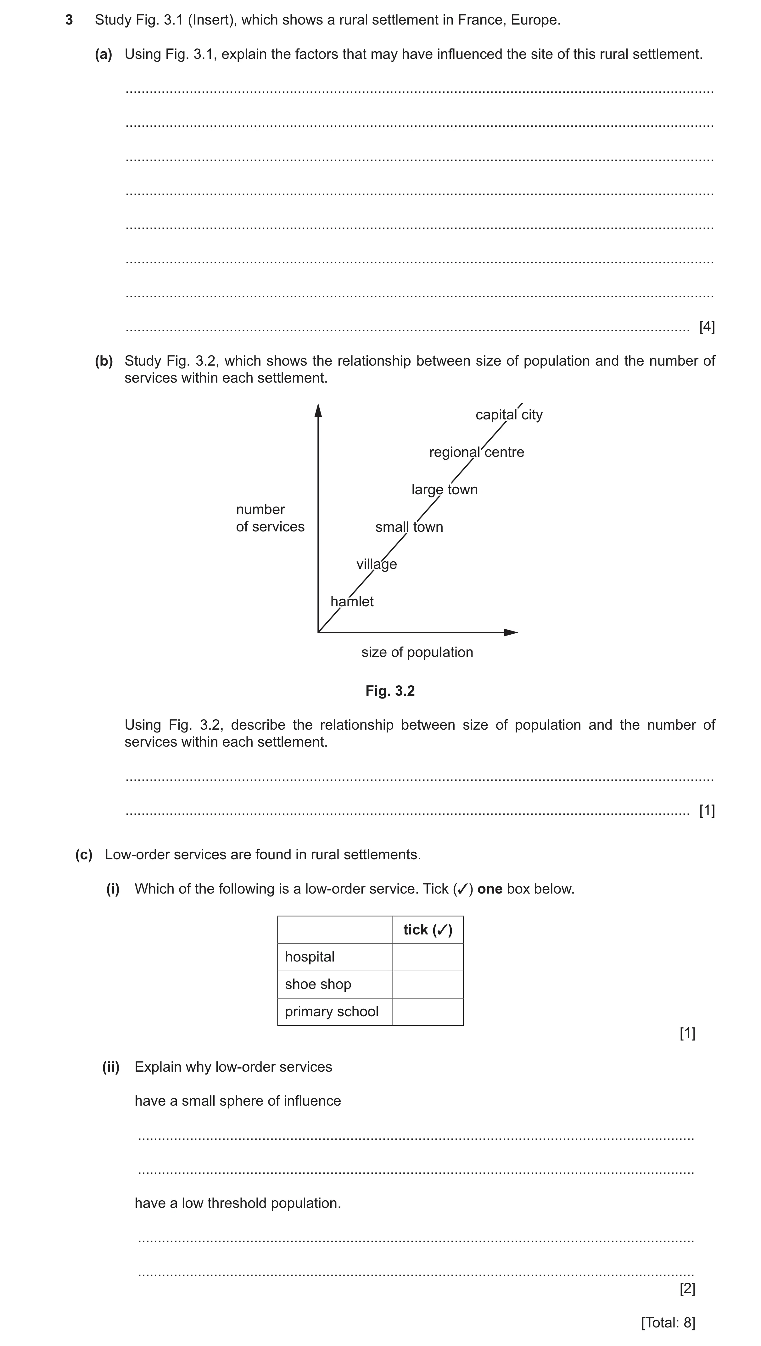 Question 72: Study Fig. 3.1 (Insert), which shows a rural settlement in France, Europe. (a) Using Fig. 3.1, explain the factors that may have influenced…