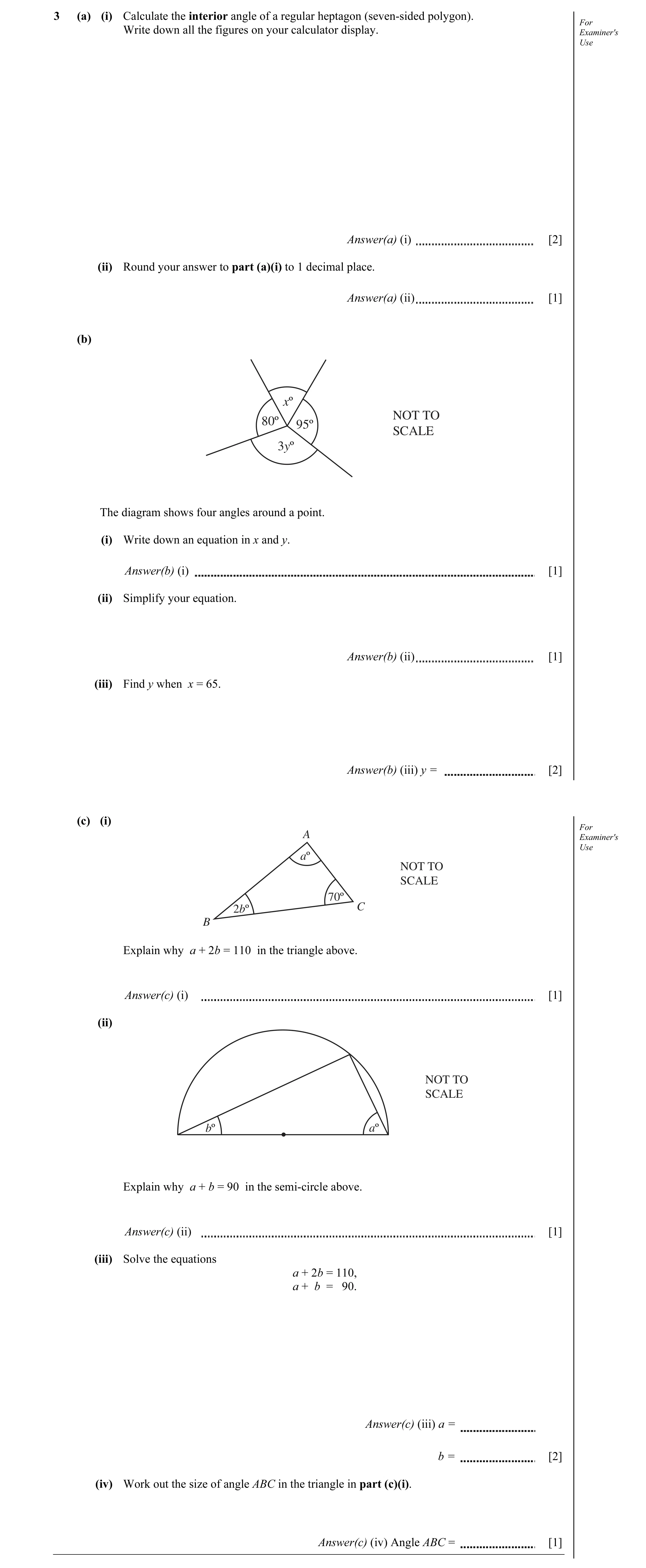 Question 6: (a) (i) Calculate the interior angle of a regular heptagon (seven-sided polygon). For Write down all the figures on your calculator display…