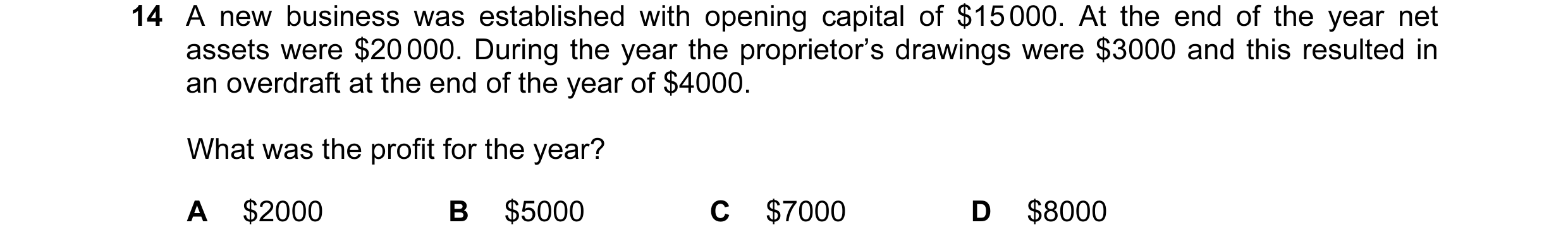 Question 289: A new business was established with opening capital of $15 000. At the end of the year net assets were $20 000. During the year the proprie…