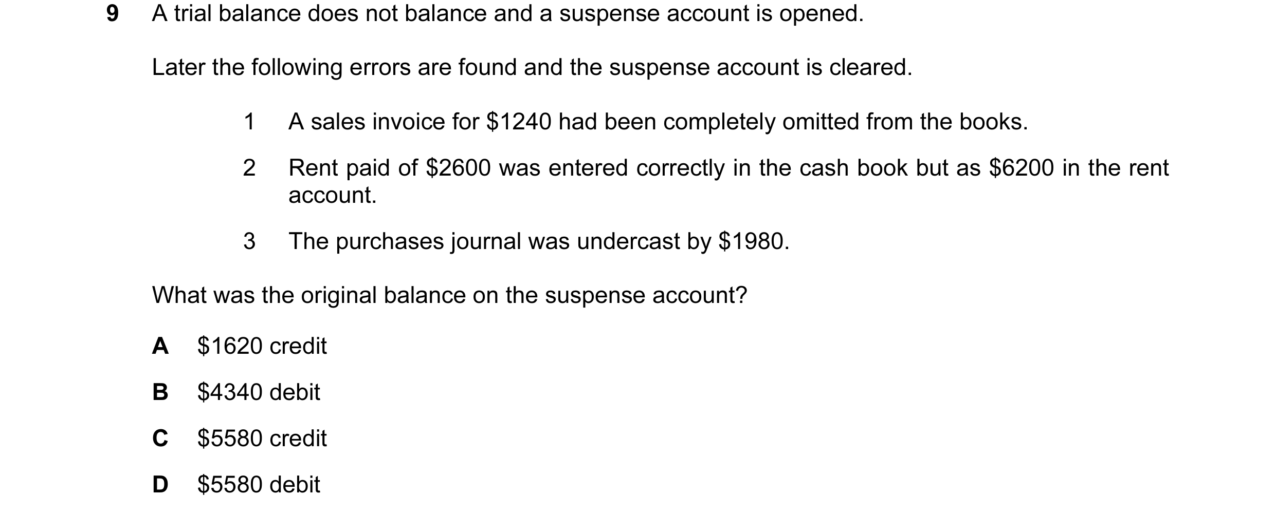 Question 95: A trial balance does not balance and a suspense account is opened. Later the following errors are found and the suspense account is cleared…