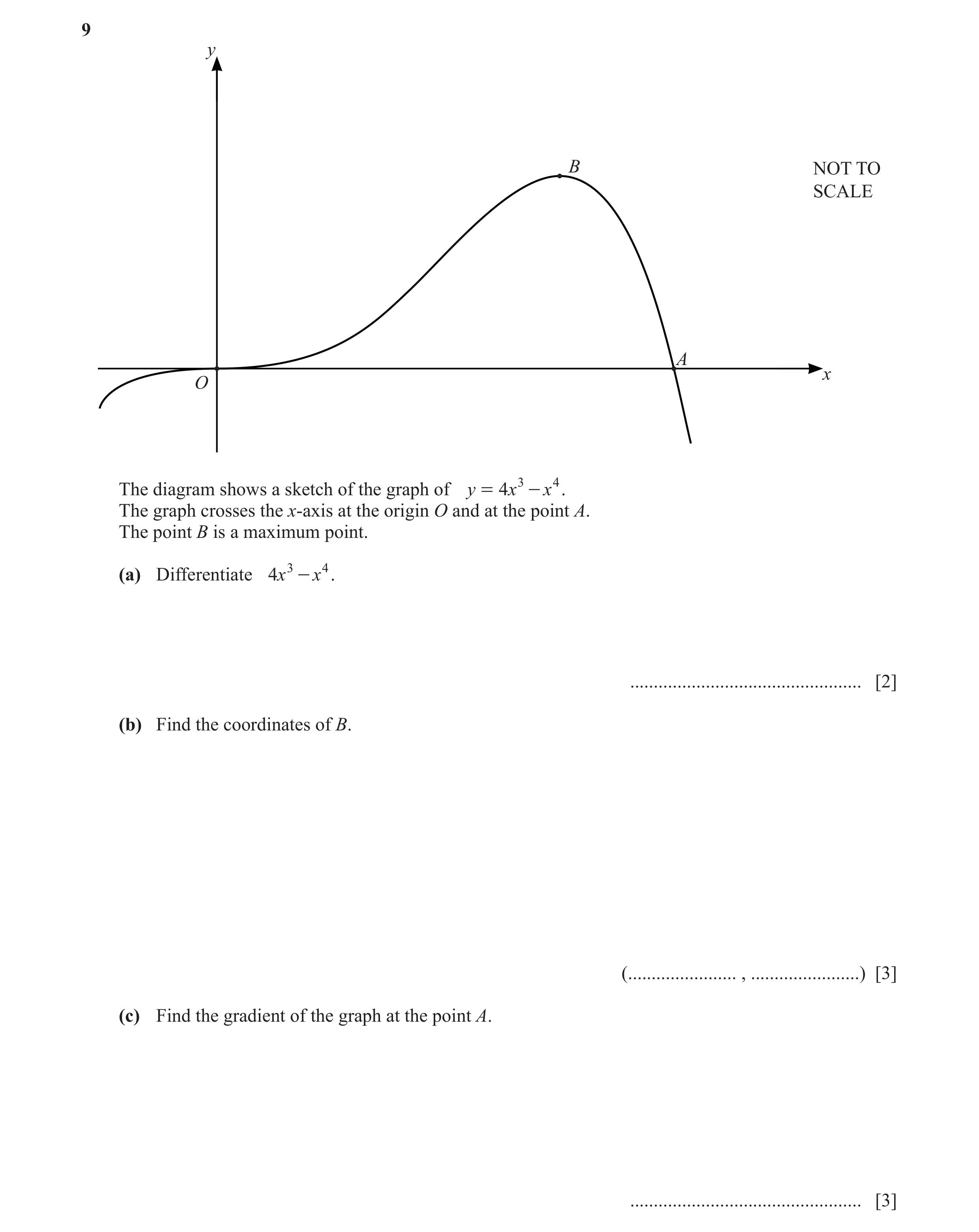 Question 35: y B NOT TO SCALE A x O The diagram shows a sketch of the graph of y = 4x 3 - x 4 . The graph crosses the x-axis at the origin O and at the …