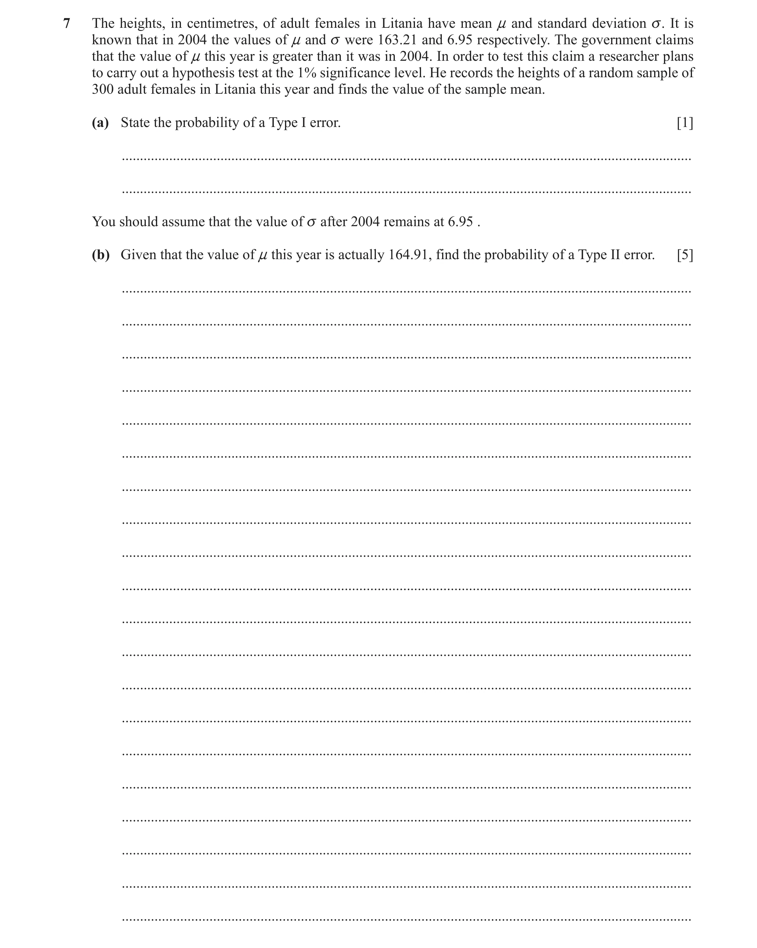 Question 38: The heights, in centimetres, of adult females in Litania have mean n and standard deviation v. It is known that in 2004 the values of n and…