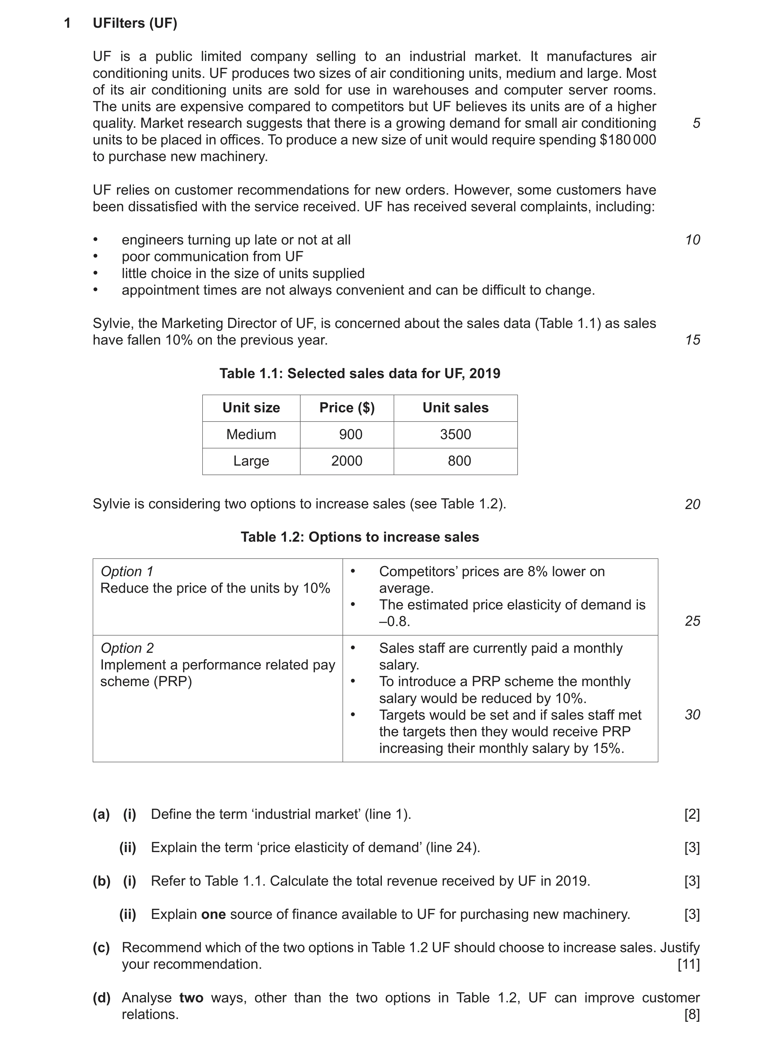 Question 9: UFilters (UF) UF is a public limited company selling to an industrial market. It manufactures air conditioning units. UF produces two sizes…