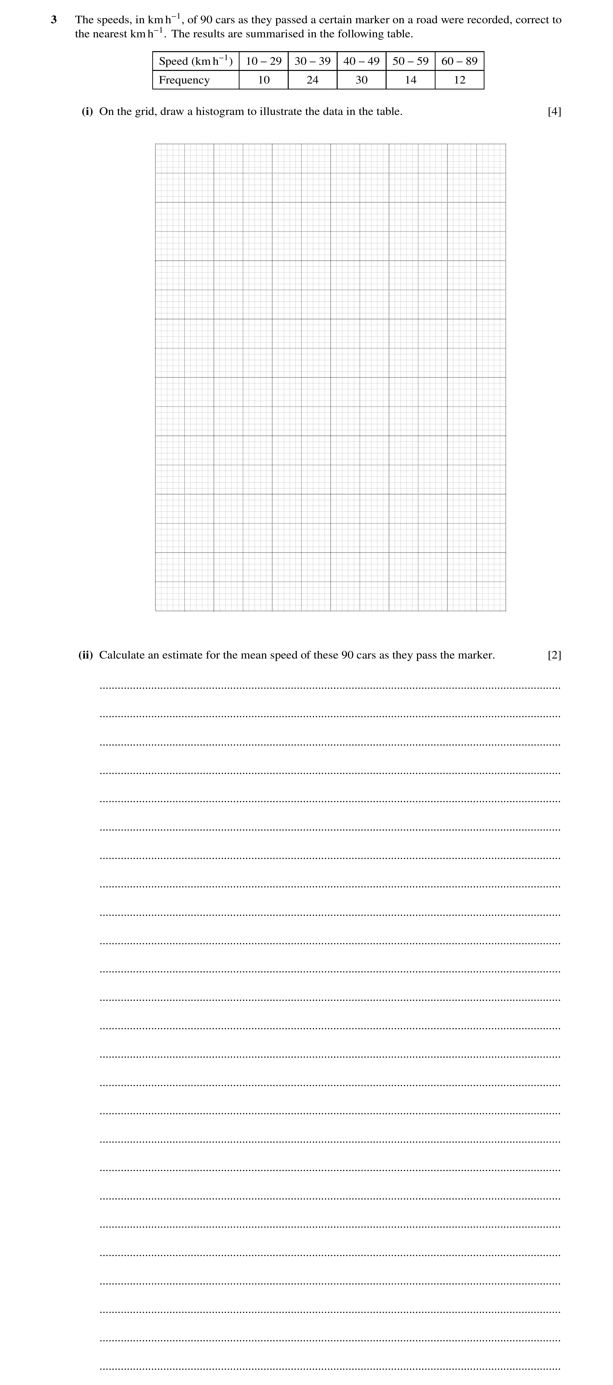 Question 81: The speeds, in km h−1, of 90 cars as they passed a certain marker on a road were recorded, correct to the nearest km h−1. The results are s…
