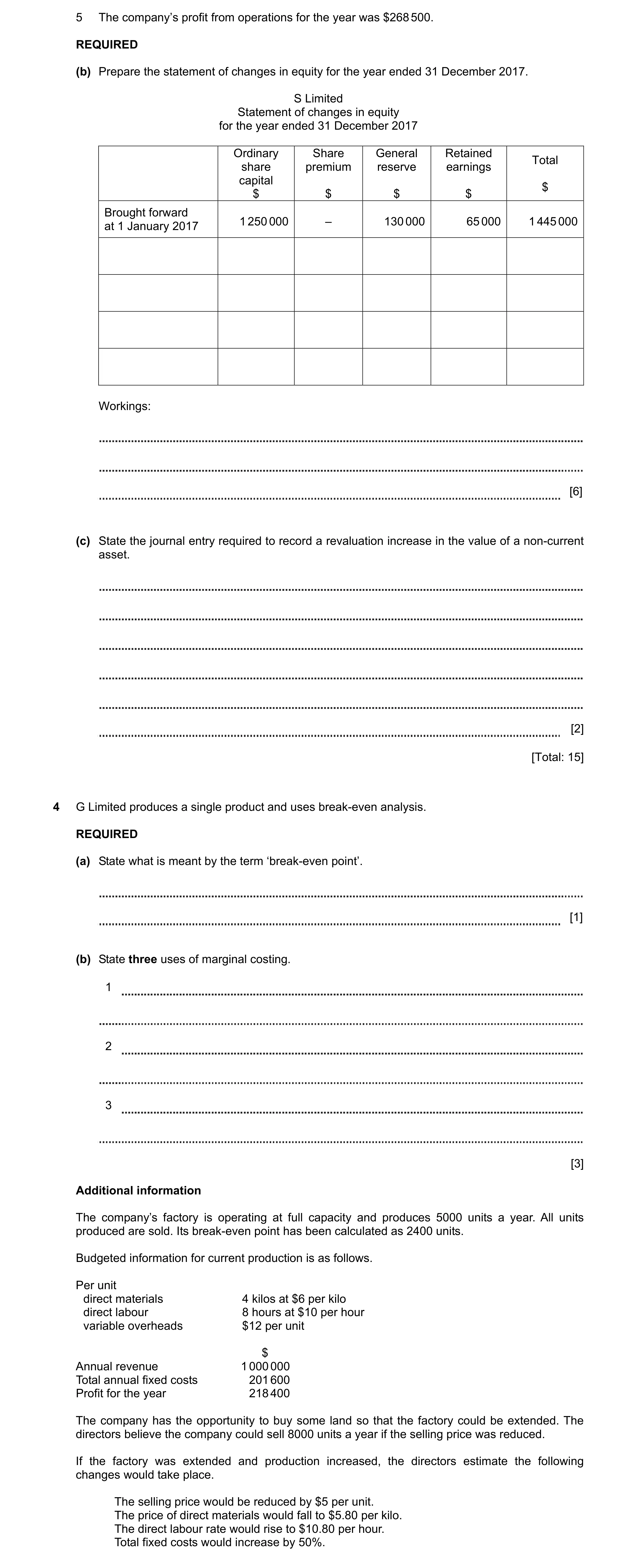 Question 10: The company’s profit from operations for the year was $268 500. REQUIRED (b) Prepare the statement of changes in equity for the year ended …