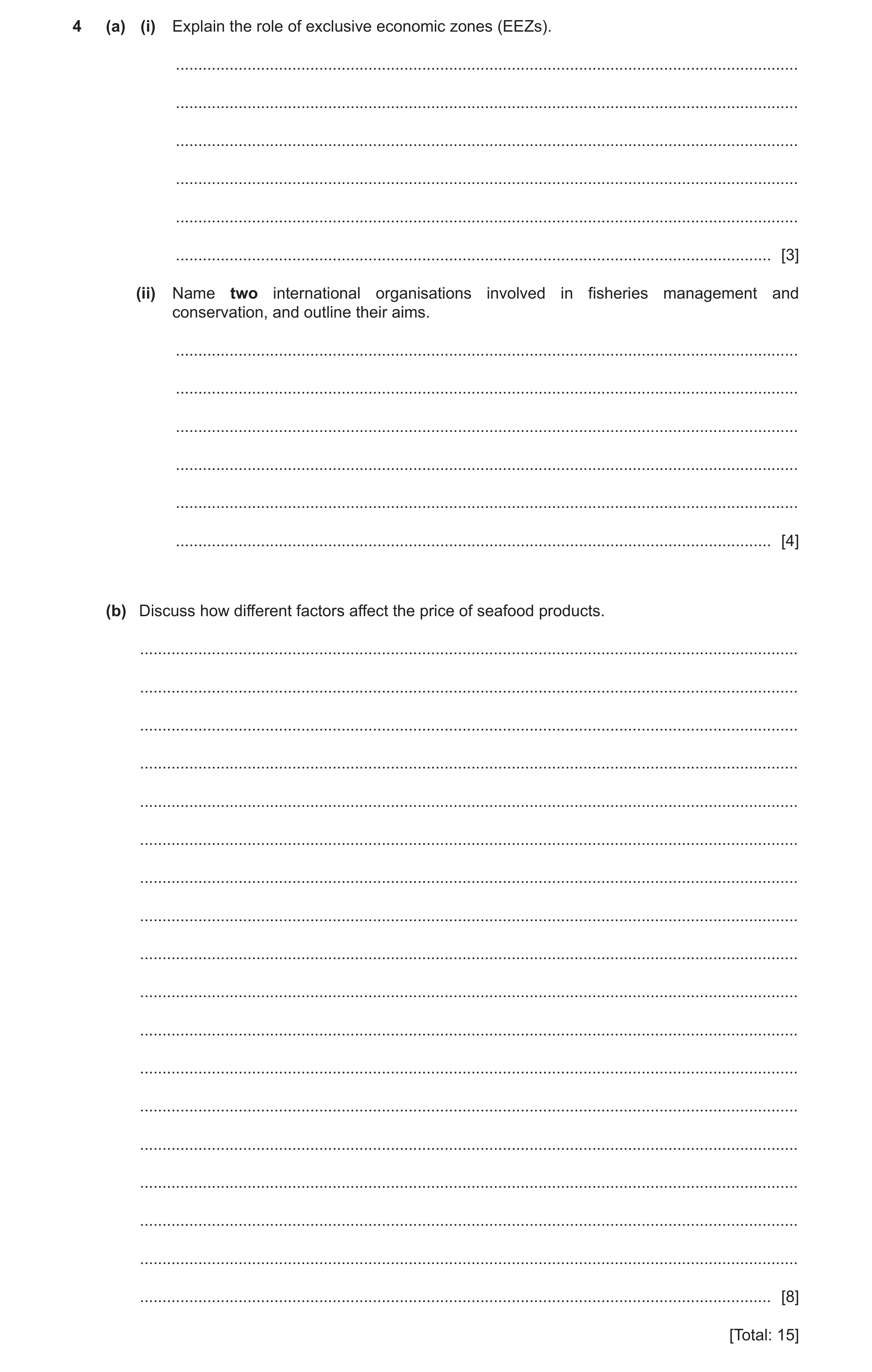 Question 3: (a) (i) Explain the role of exclusive economic zones (EEZs). ..............................................................................…