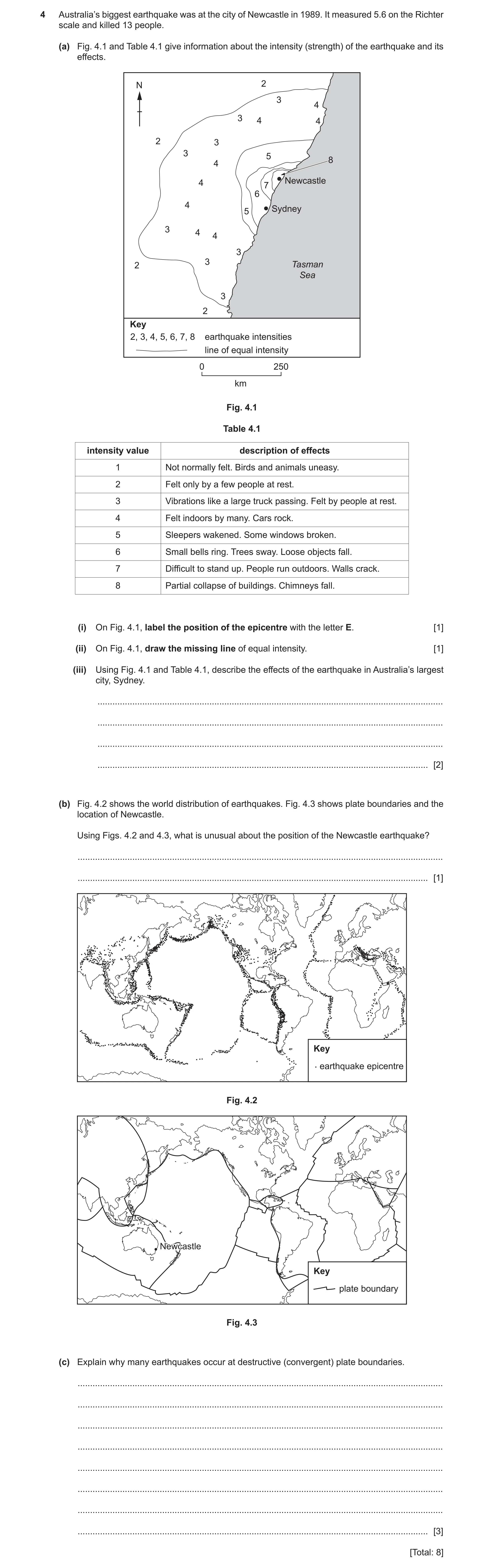 Question 16: Australia’s biggest earthquake was at the city of Newcastle in 1989. It measured 5.6 on the Richter scale and killed 13 people. (a) Fig. 4.…