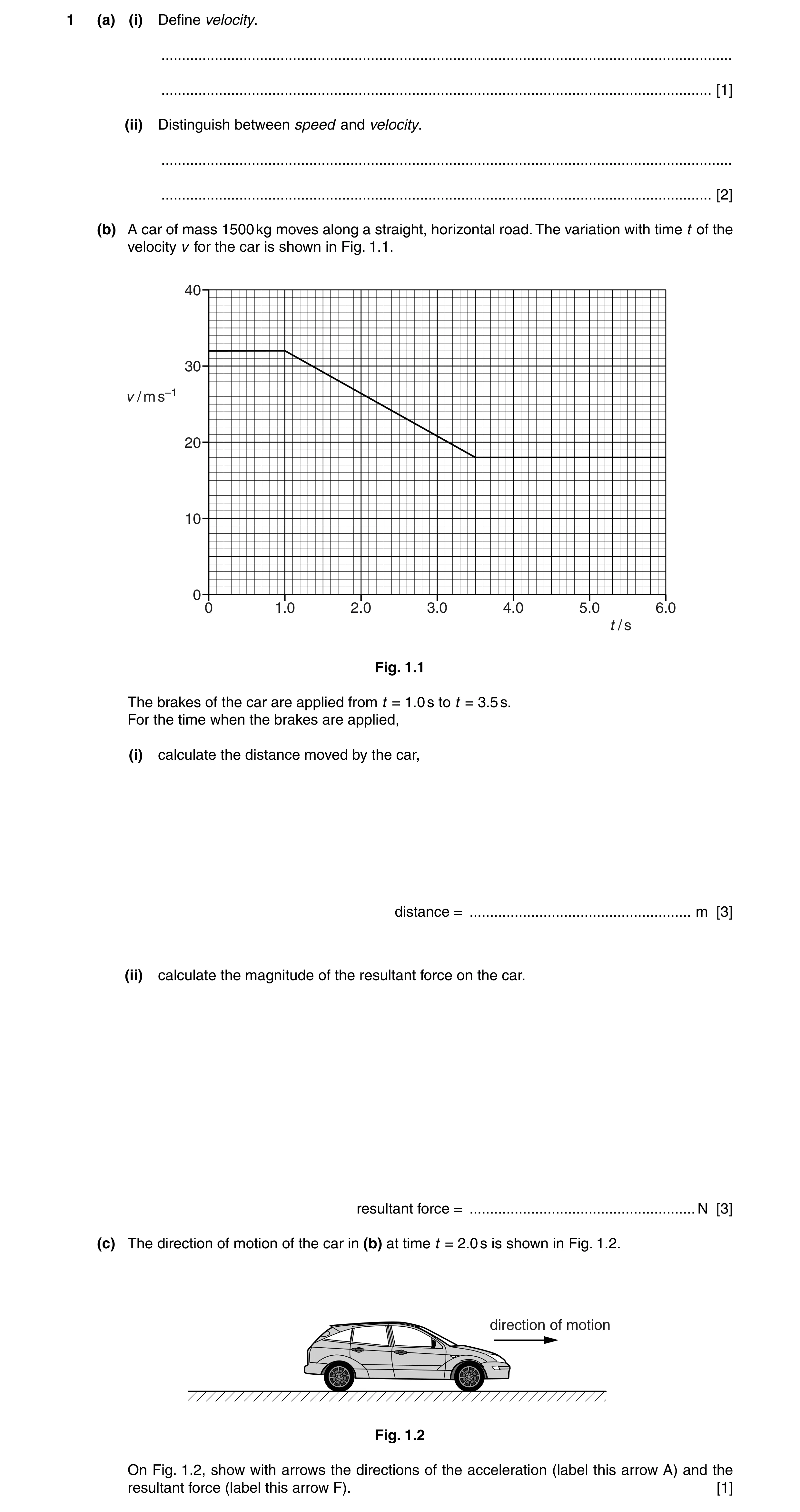 Question 12: (a) (i) Define velocity. ..................................................................................................................…