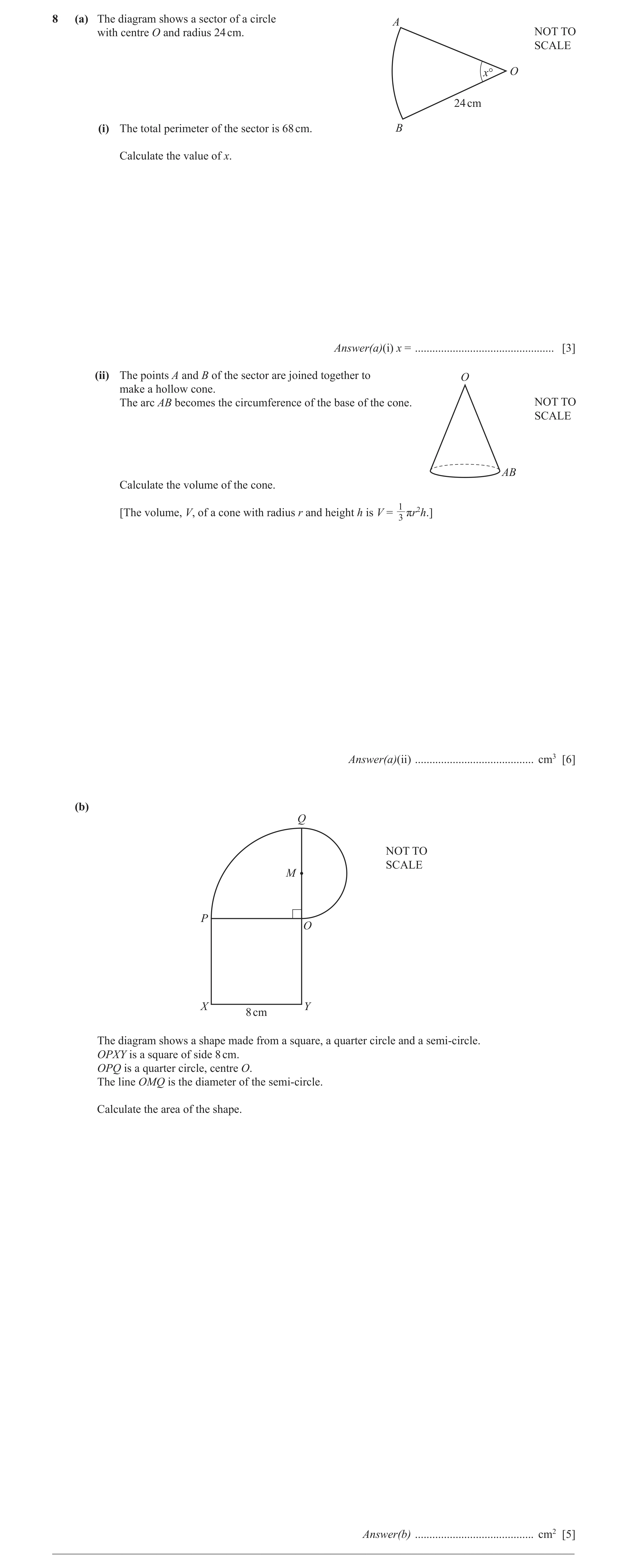 Question 27: (a) The diagram shows a sector of a circle A with centre O and radius 24 cm. NOT TO SCALE x° O 24 cm (i) The total perimeter of the sector …