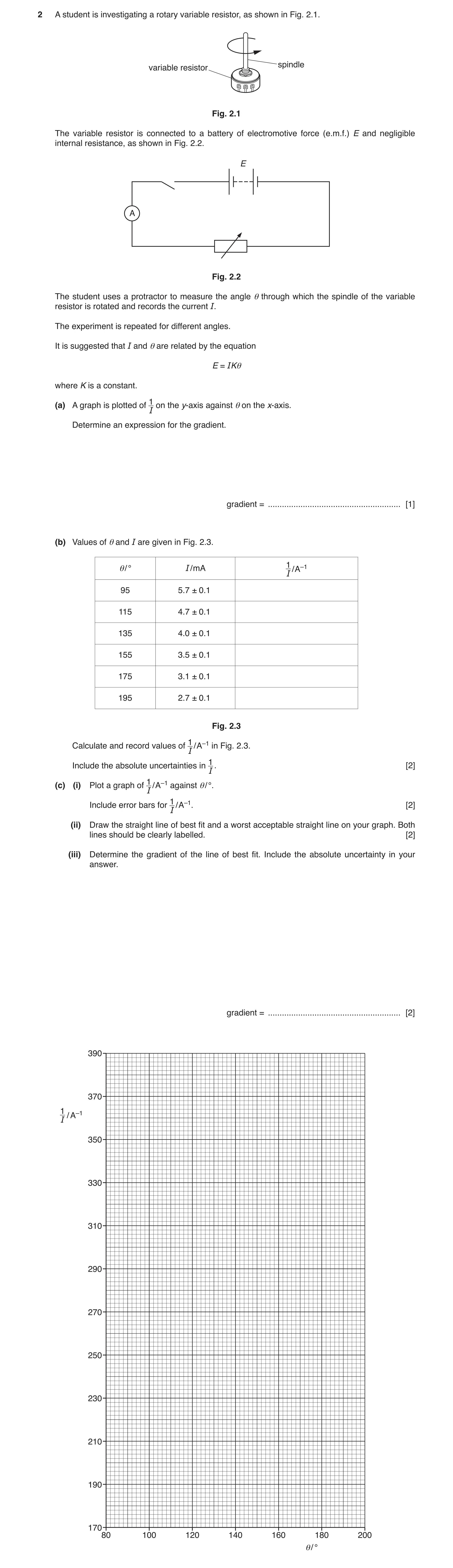 Question 40: A student is investigating a rotary variable resistor, as shown in Fig. 2.1. spindle variable resistor Fig. 2.1 The variable resistor is co…