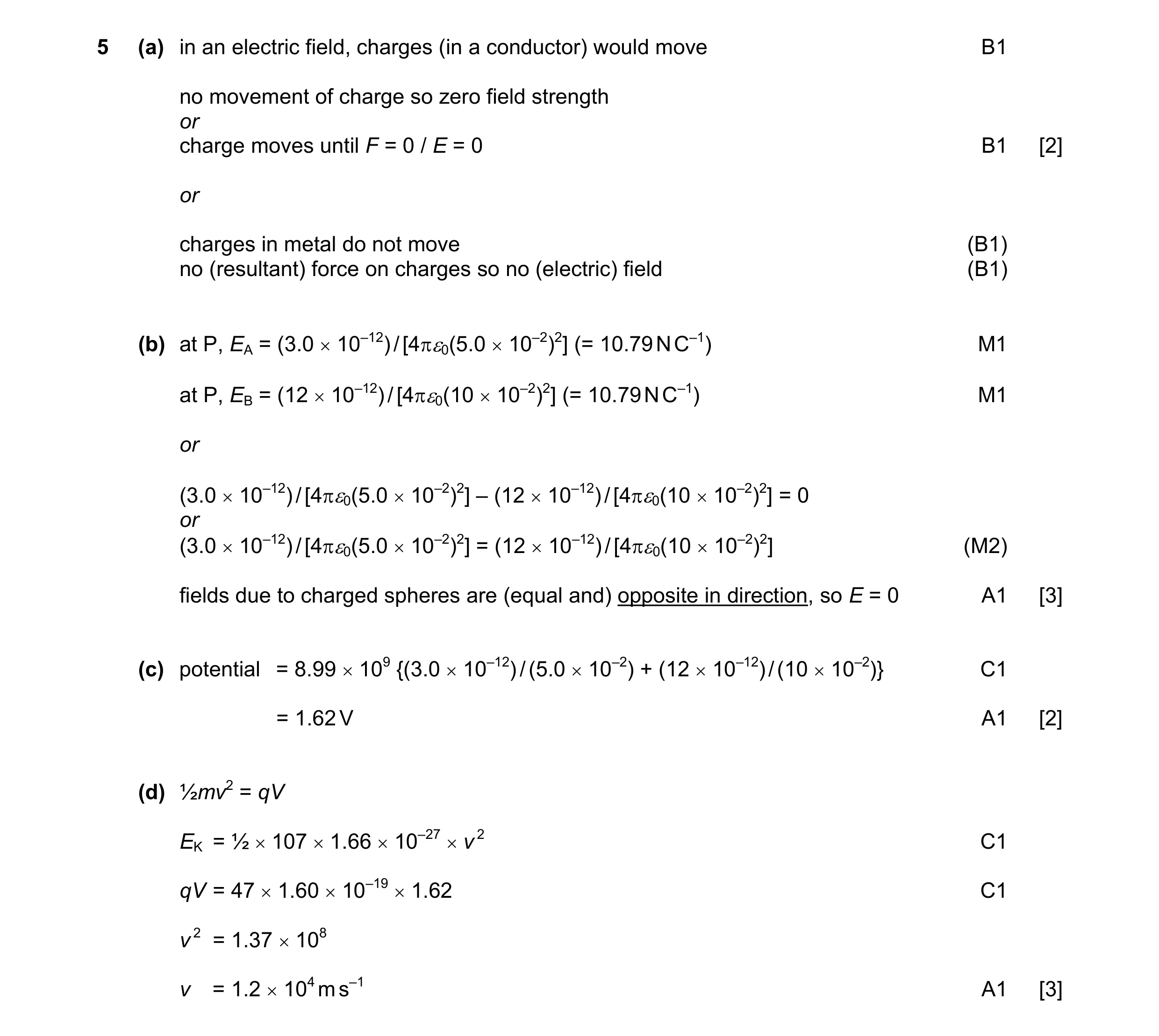 Mark scheme for question 16