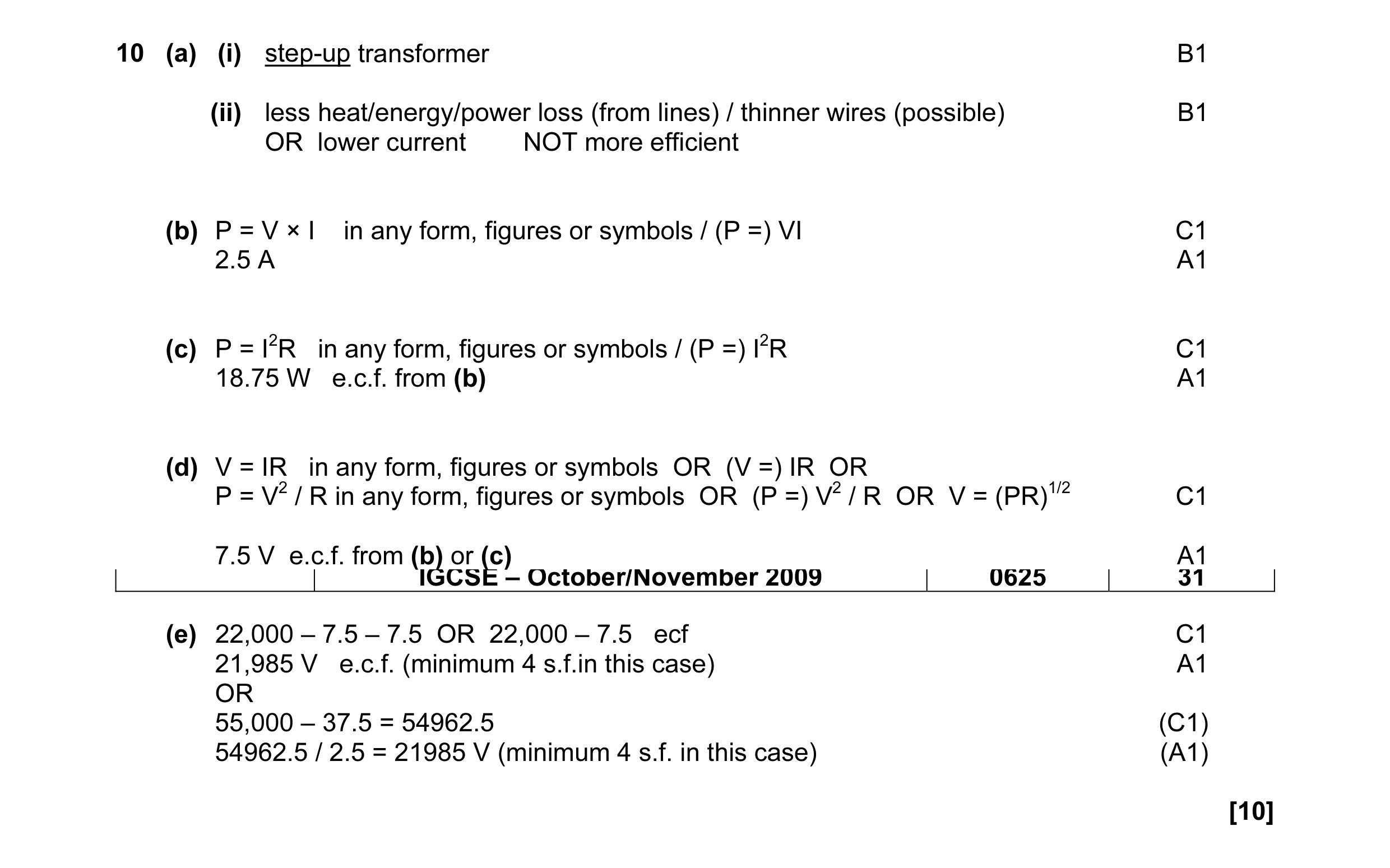 Mark scheme for question 8