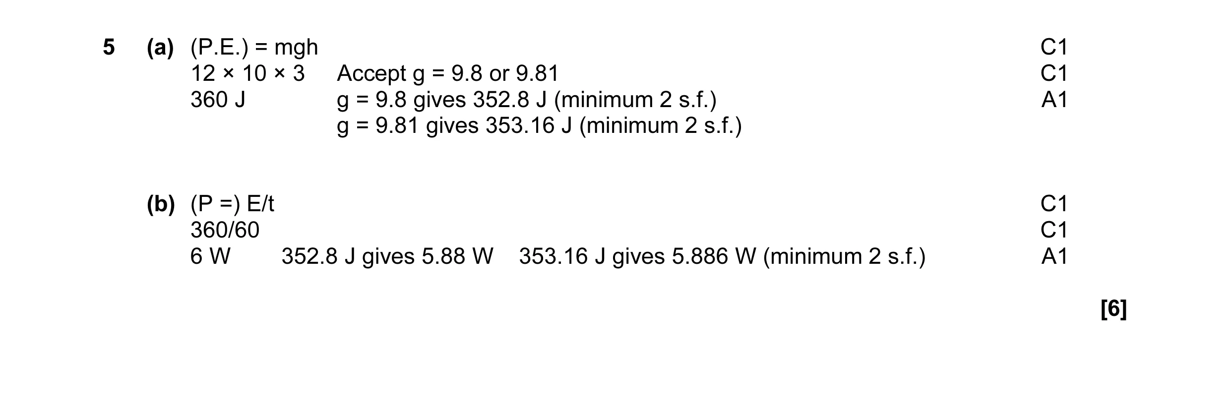 Mark scheme for question 7