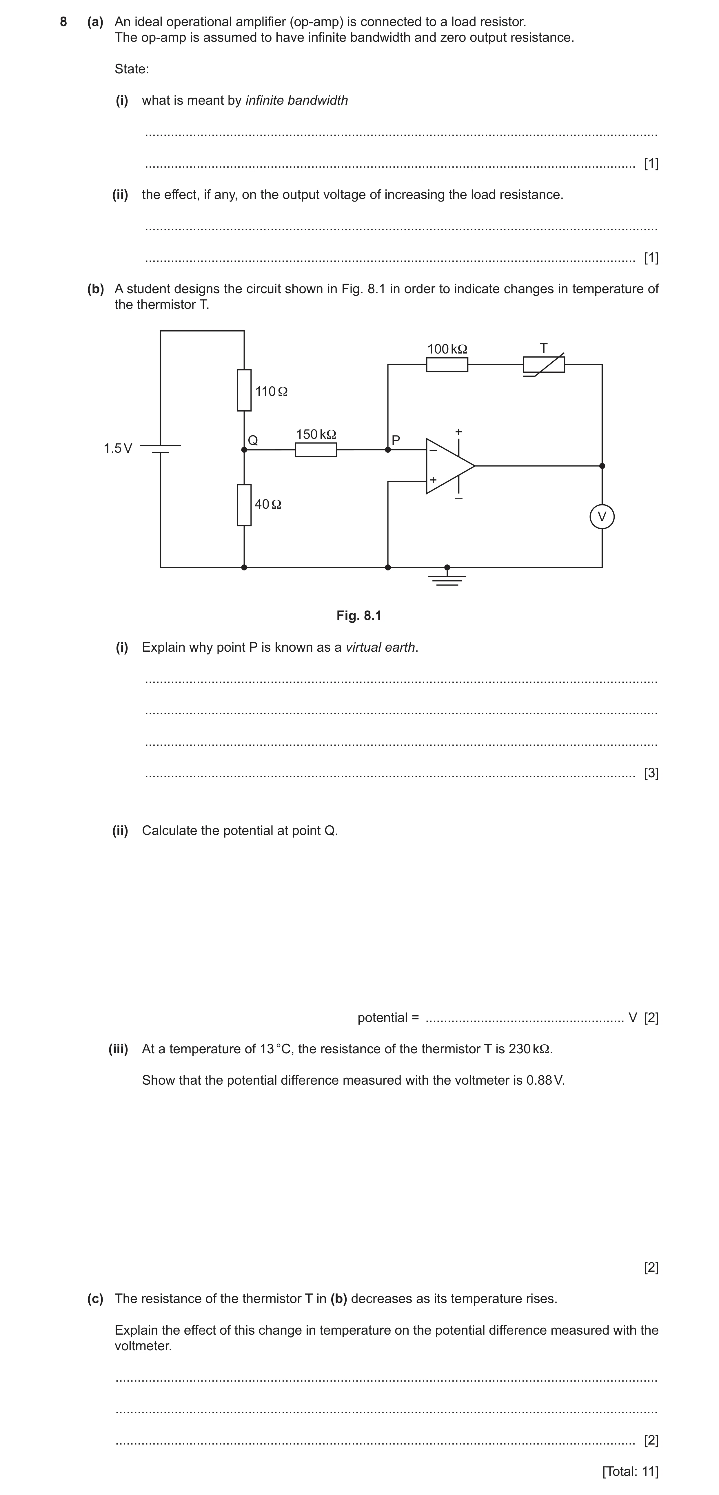 Question 19: (a) An ideal operational amplifier (op‑amp) is connected to a load resistor. The op‑amp is assumed to have infinite bandwidth and zero outp…