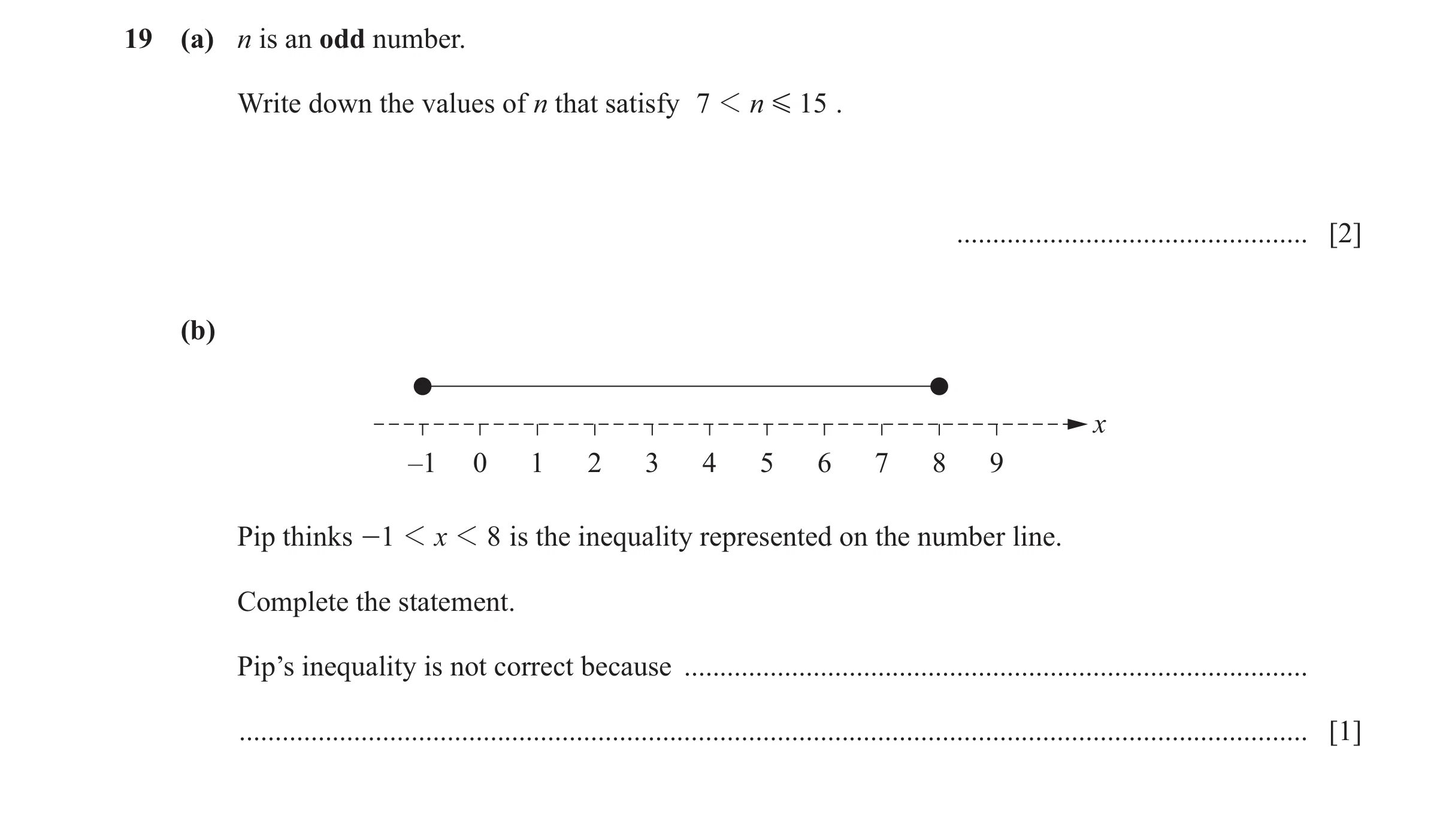 Question 41: (a) n is an odd number. Write down the values of n that satisfy 7 1 n G 15 . ................................................. [2] (b) x –1…