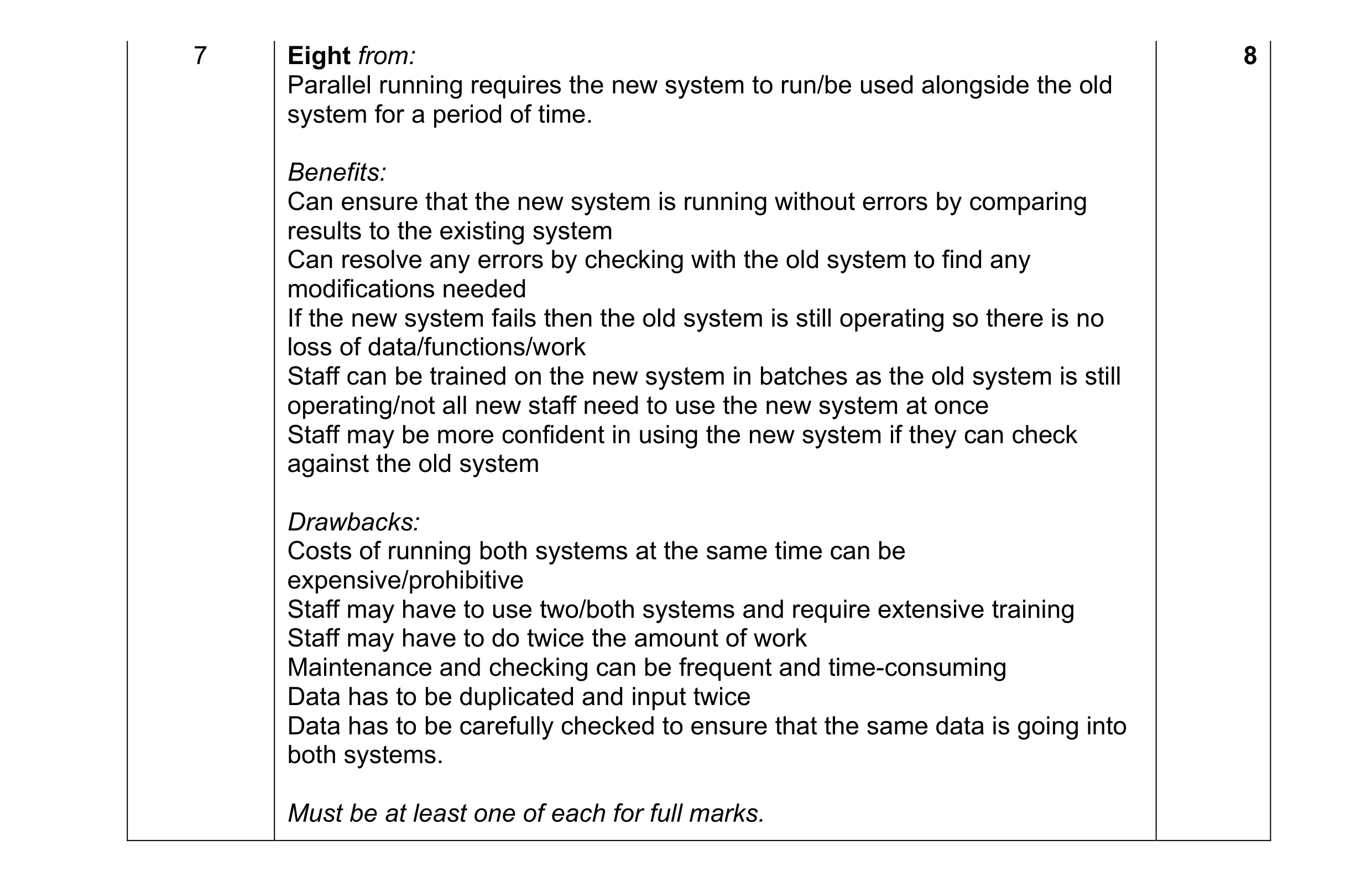 Mark scheme for question 8