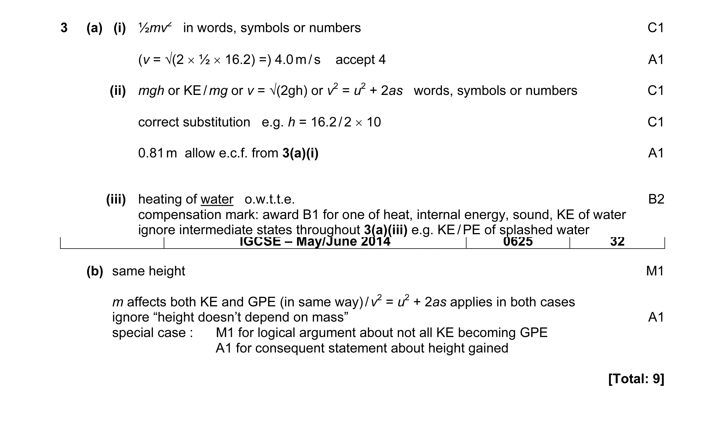 Mark scheme for question 44