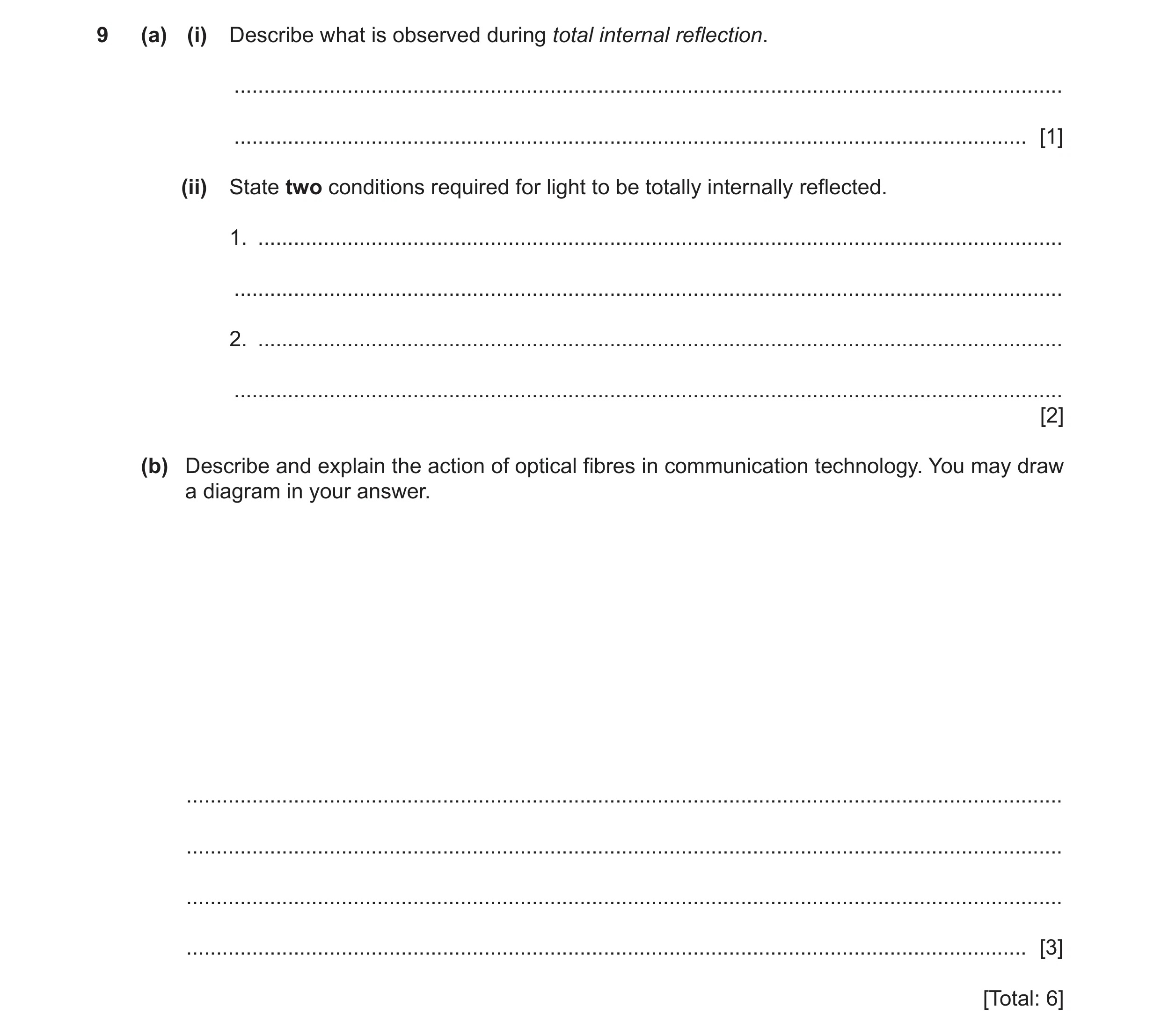 Question 25: (a) (i) Describe what is observed during total internal reflection. .......................................................................…